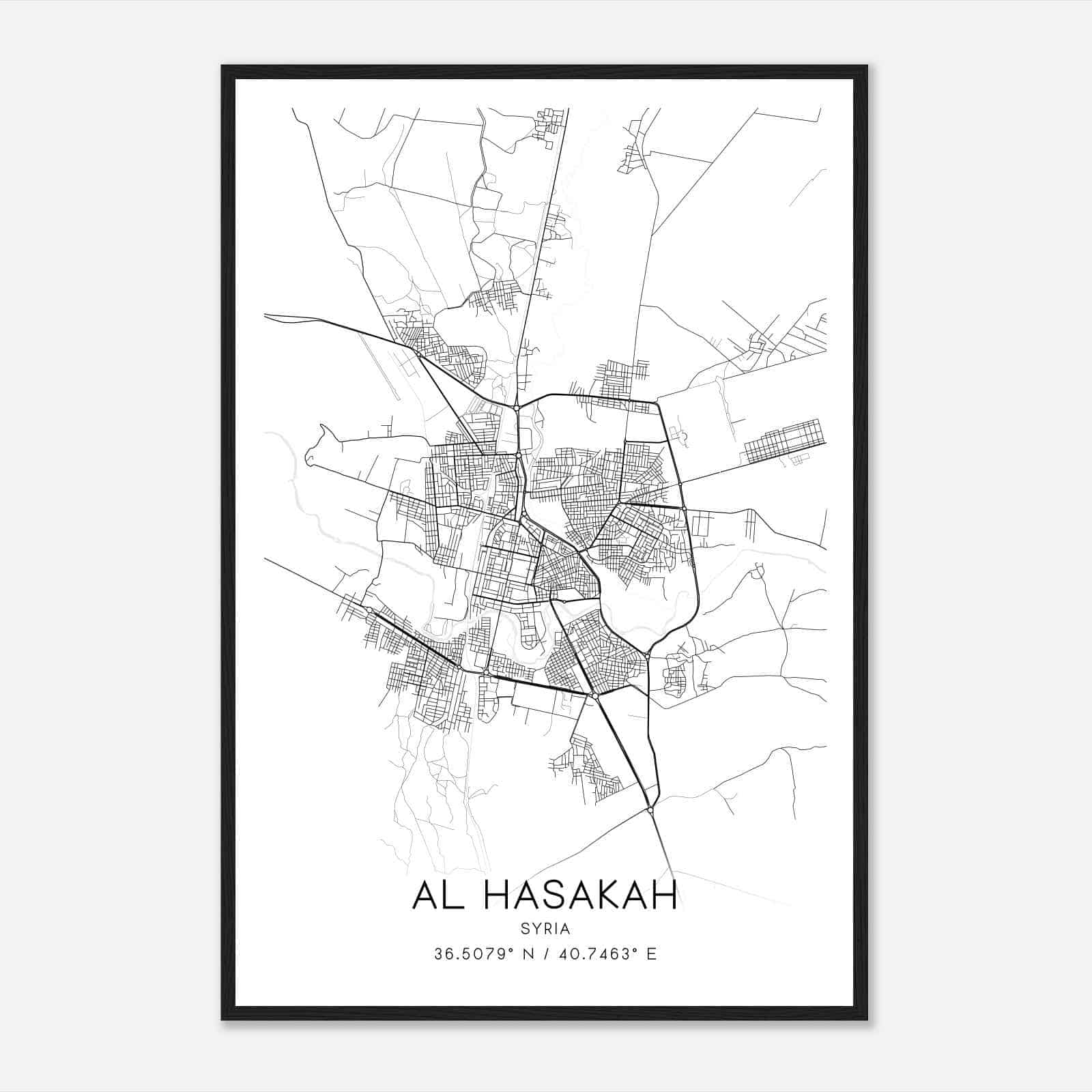 Al Hasakah Syria Map Poster, Al Hasakah City Road Wall Art Print
