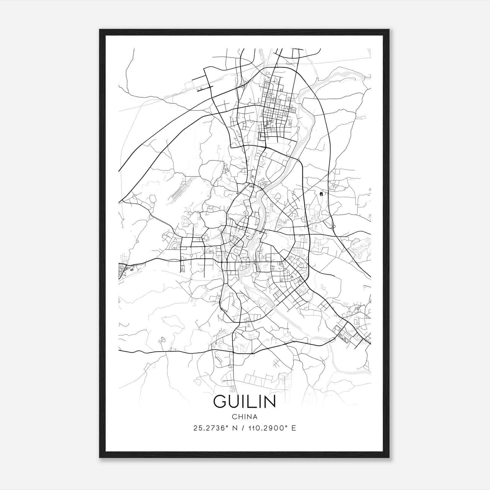 Guilin China Map Poster, Guilin City Road Wall Art Print