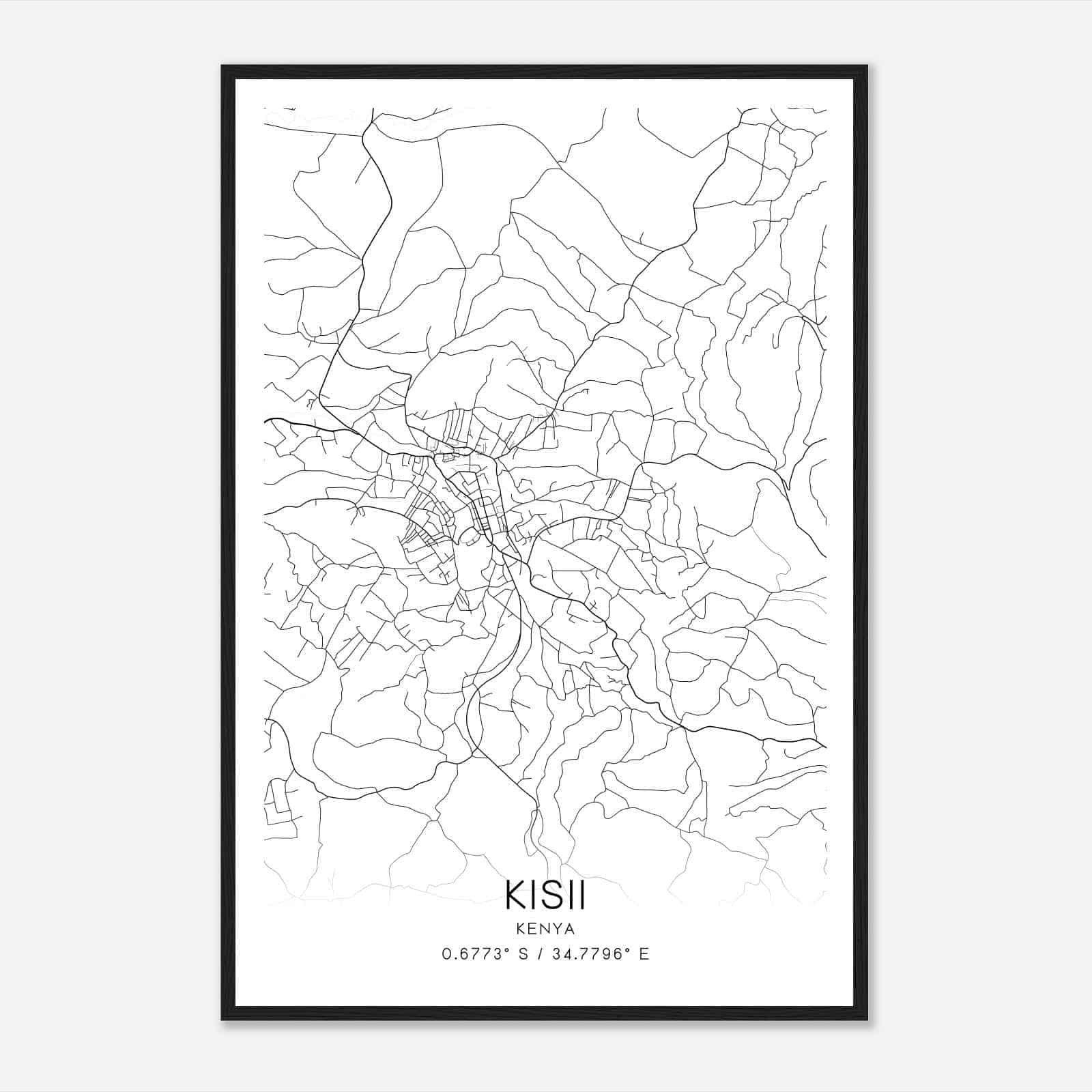 Kisii Kenya Map Poster, Kisii City Road Wall Art Print