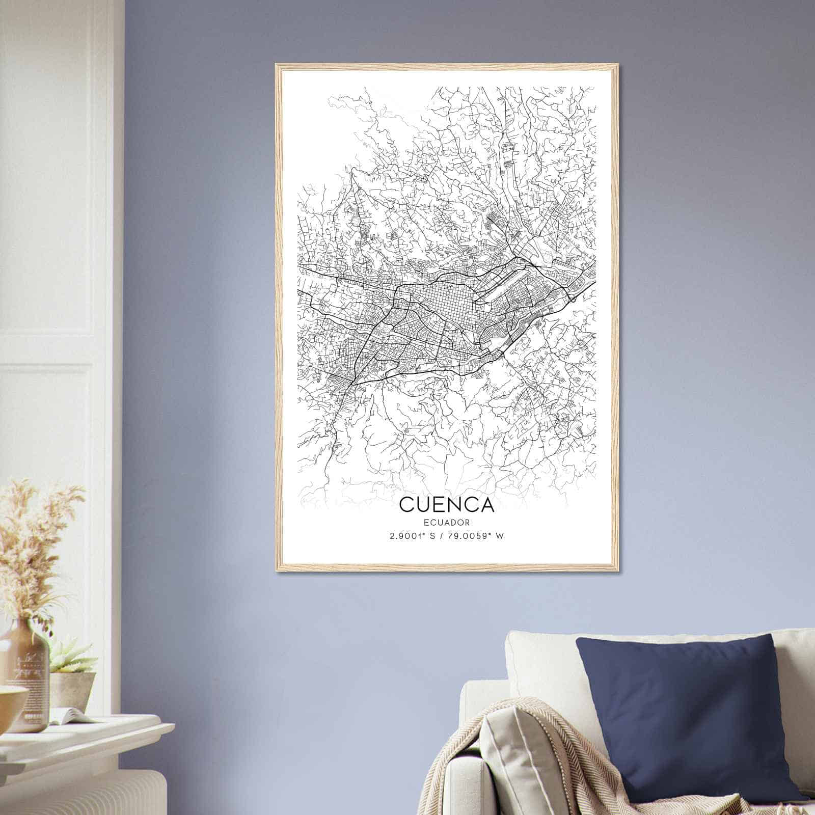 Cuenca Ecuador Map Poster, Cuenca City Road Wall Art Print