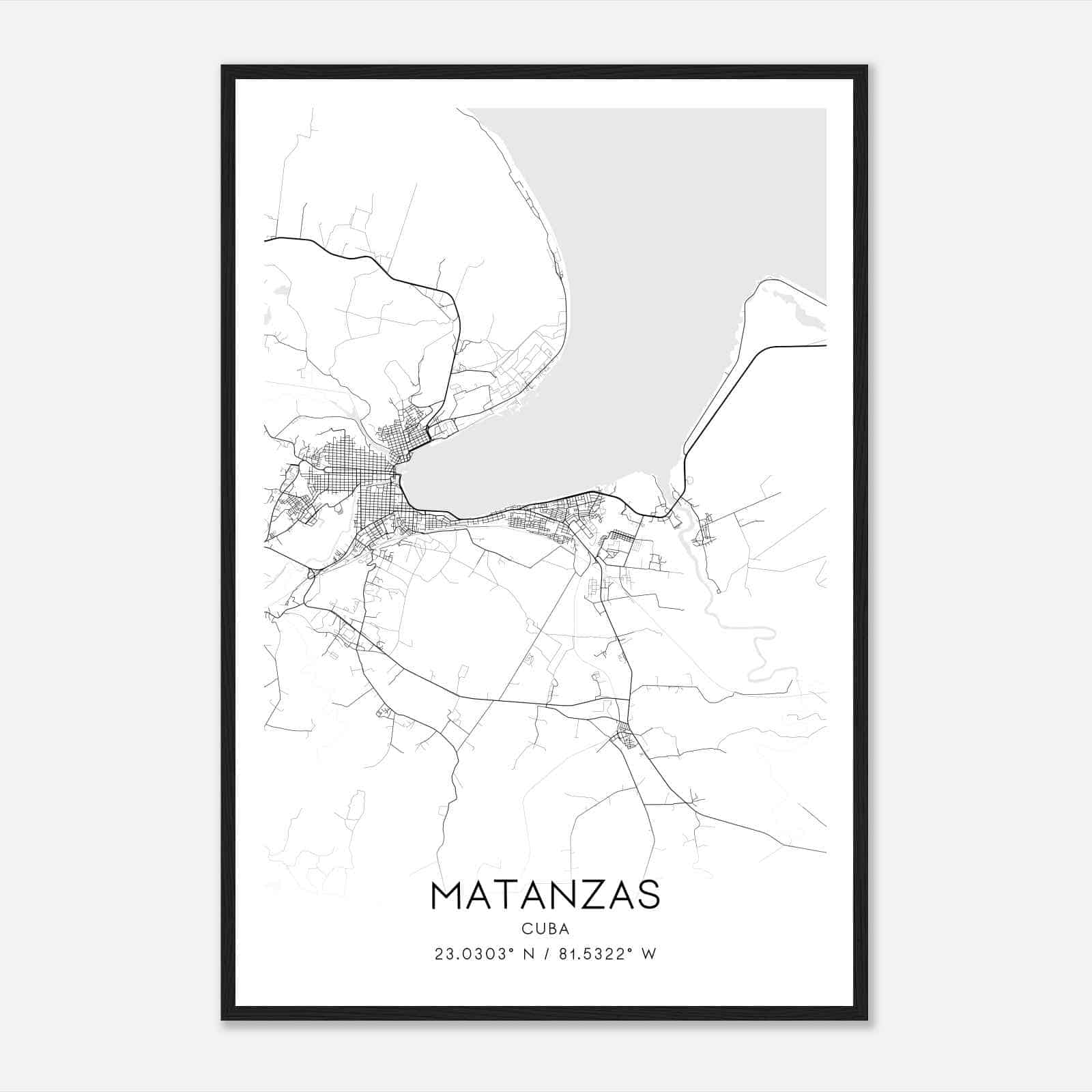 Matanzas Cuba Map Poster, Matanzas City Road Wall Art Print