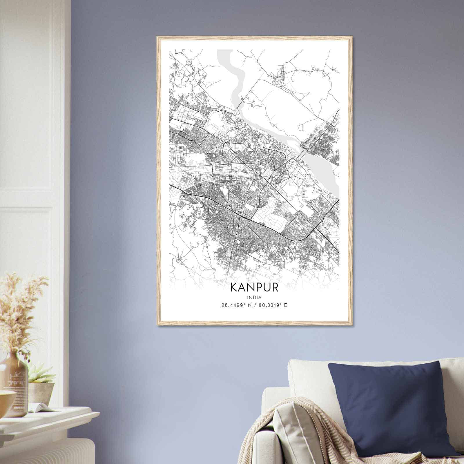 Kanpur India Map Poster, Kanpur City Road Wall Art Print