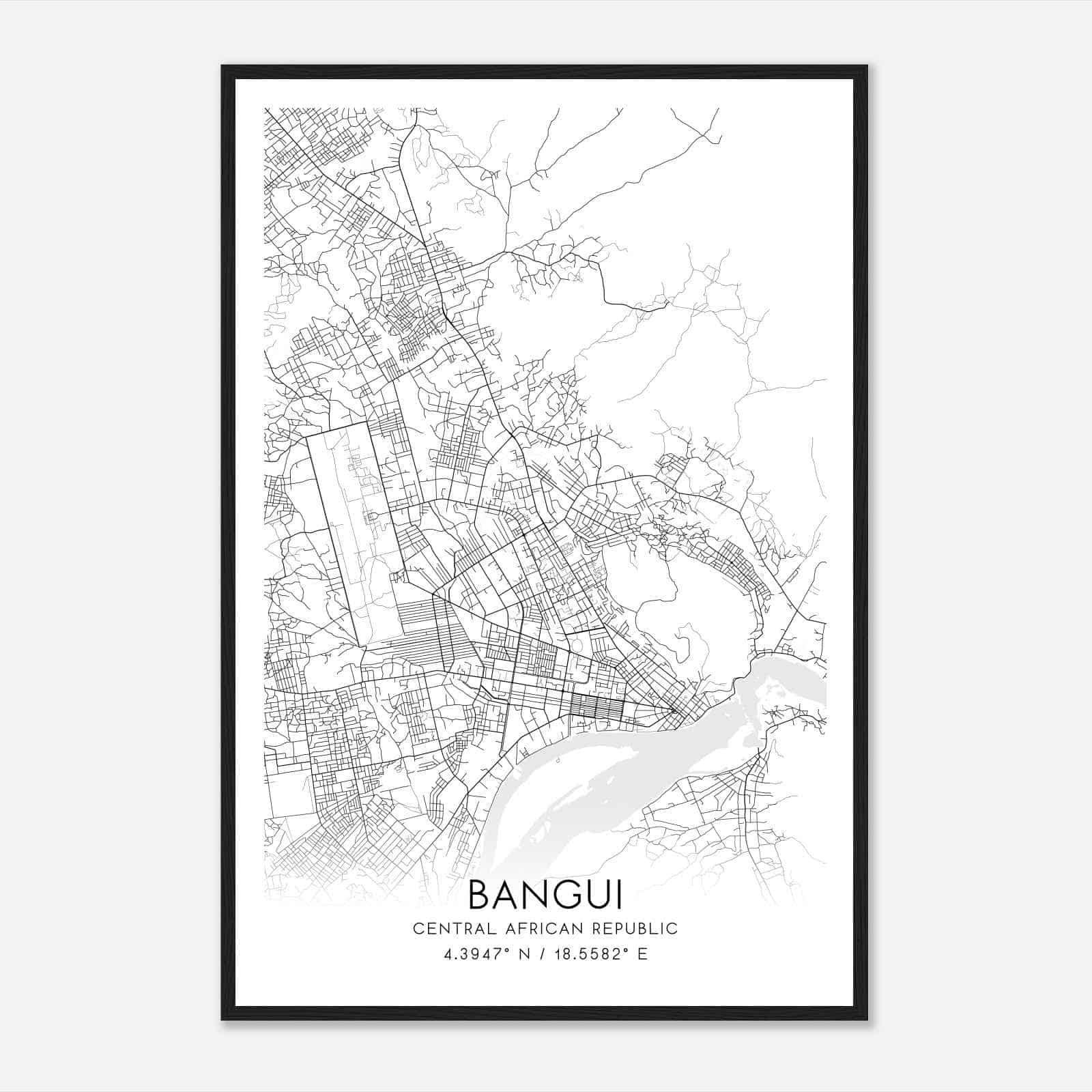 Bangui Central African Republic Map Poster, Bangui City Road Wall Art Print