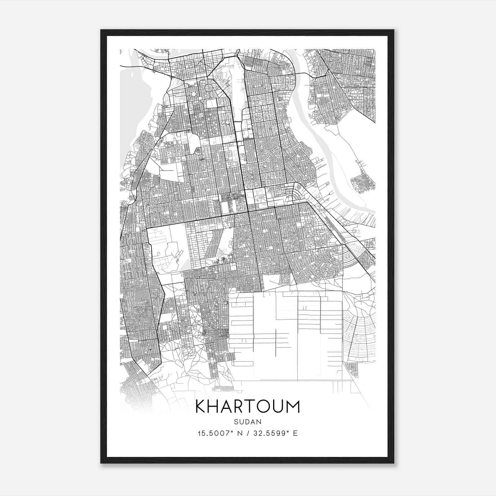 Khartoum Sudan Map Poster, Khartoum City Road Wall Art Print