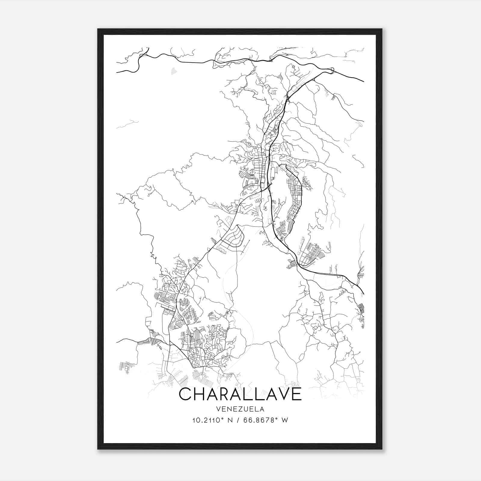 Charallave Venezuela Map Poster, Charallave City Road Wall Art Print