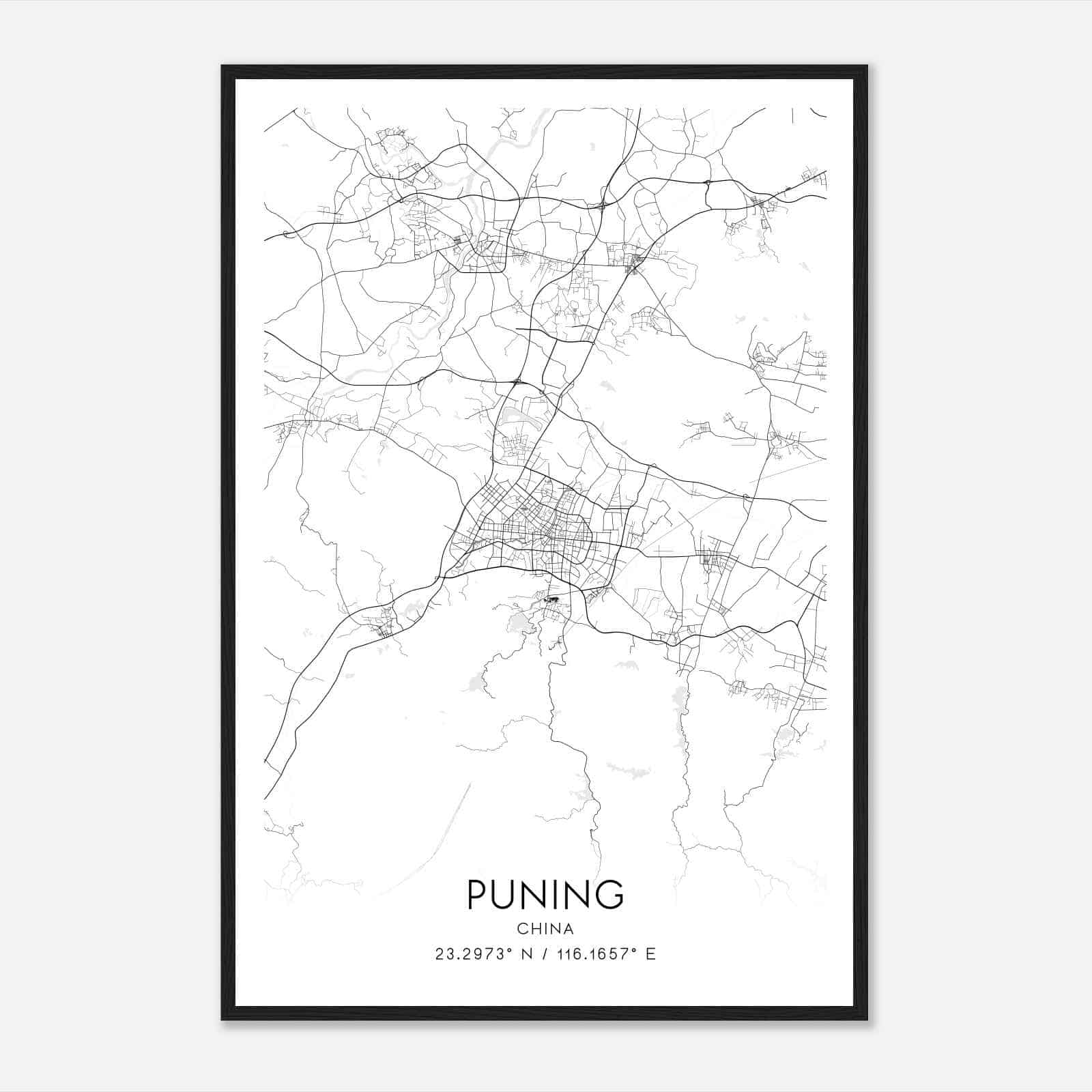 Puning China Map Poster, Puning City Road Wall Art Print