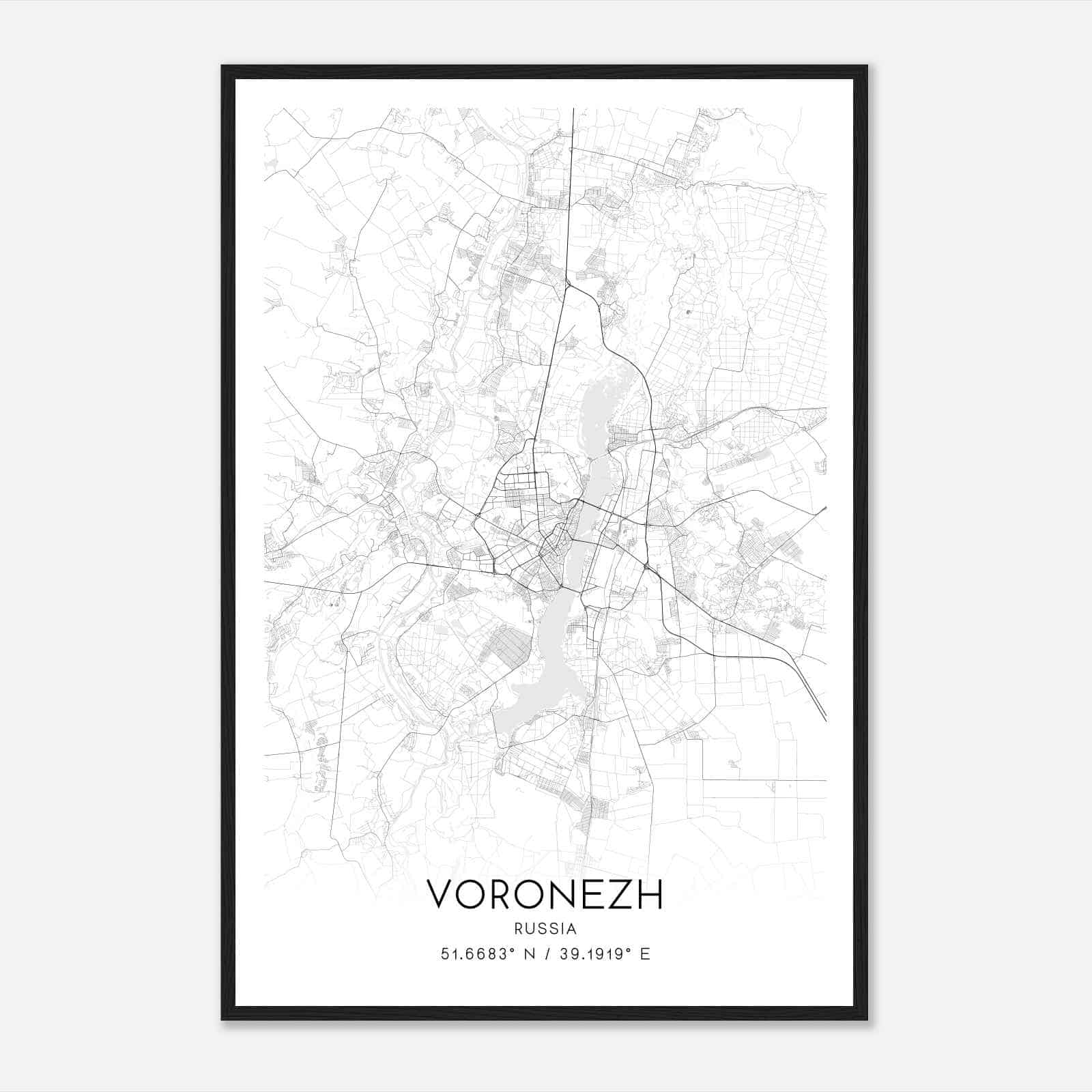 Voronezh Russia Map Poster, Voronezh City Road Wall Art Print