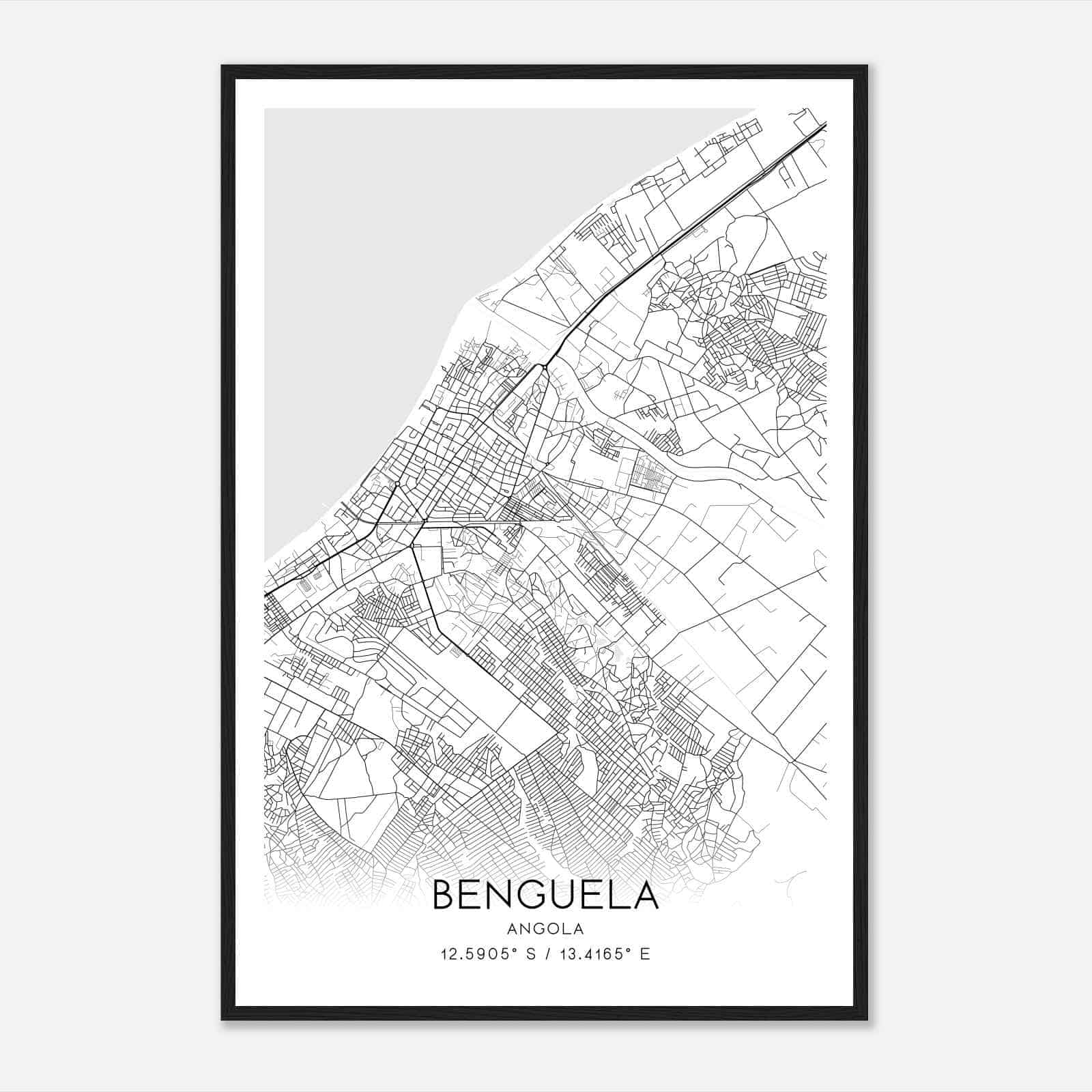 Benguela Angola Map Poster, Benguela City Road Wall Art Print