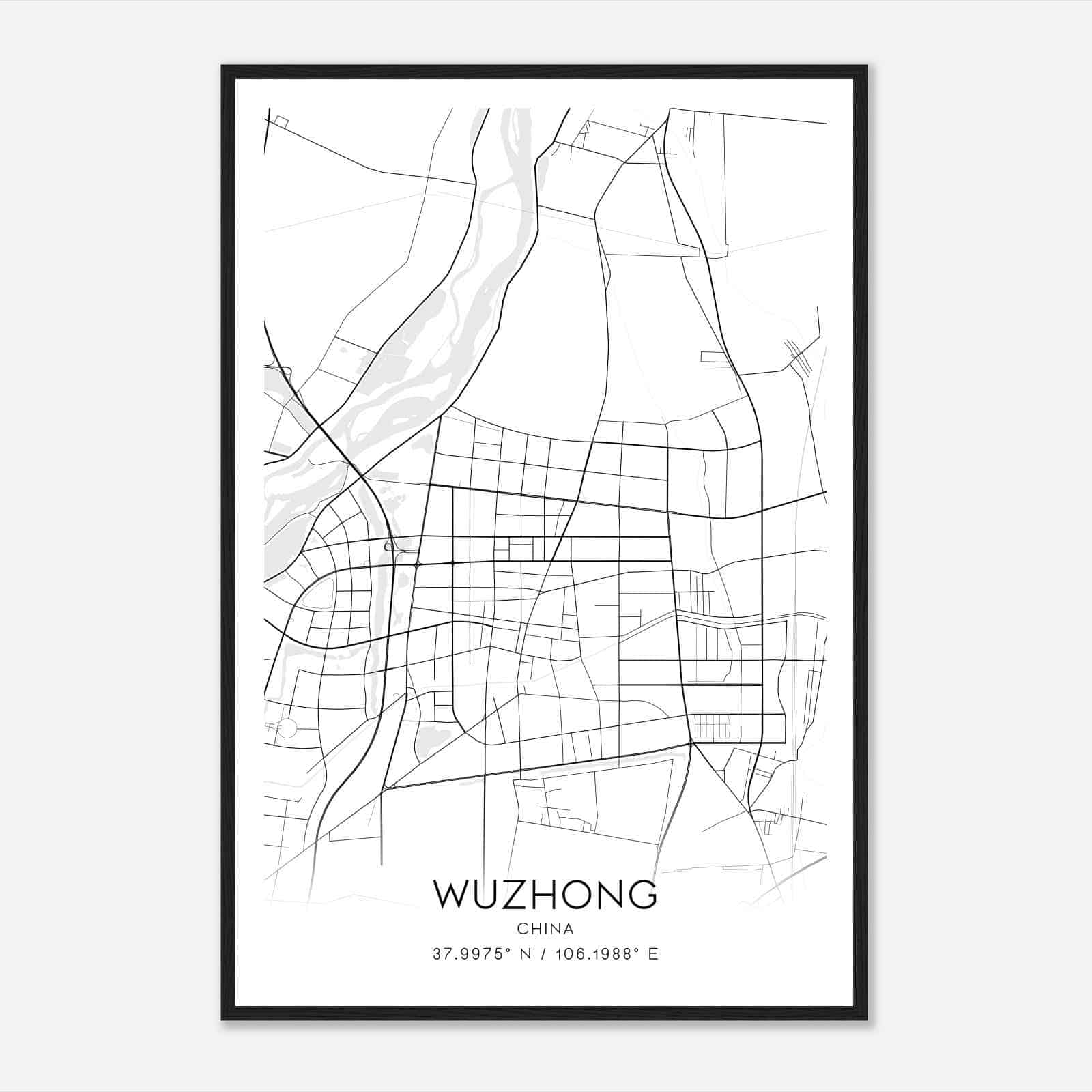 Wuzhong China Map Poster, Wuzhong City Road Wall Art Print