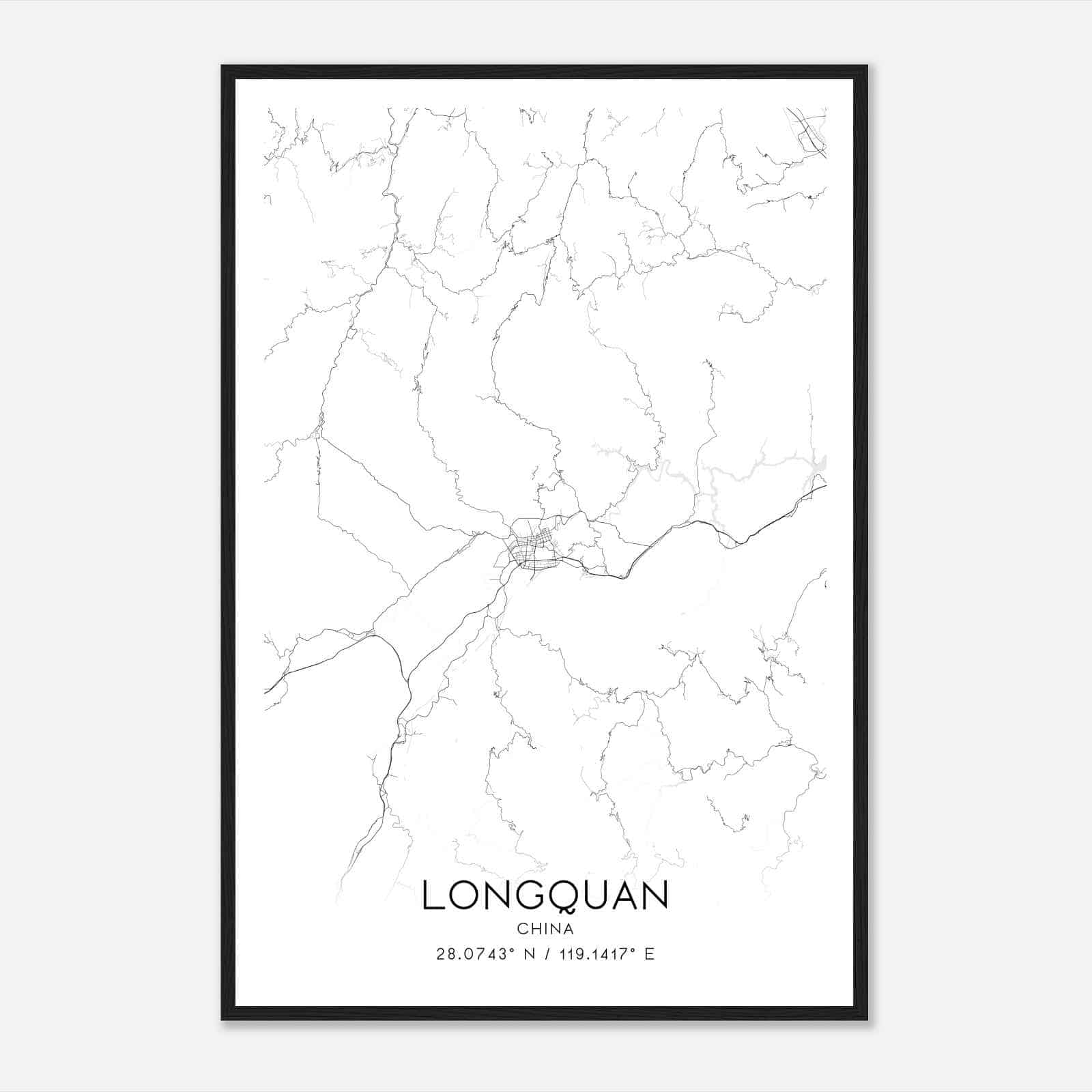 Longquan China Map Poster, Longquan City Road Wall Art Print
