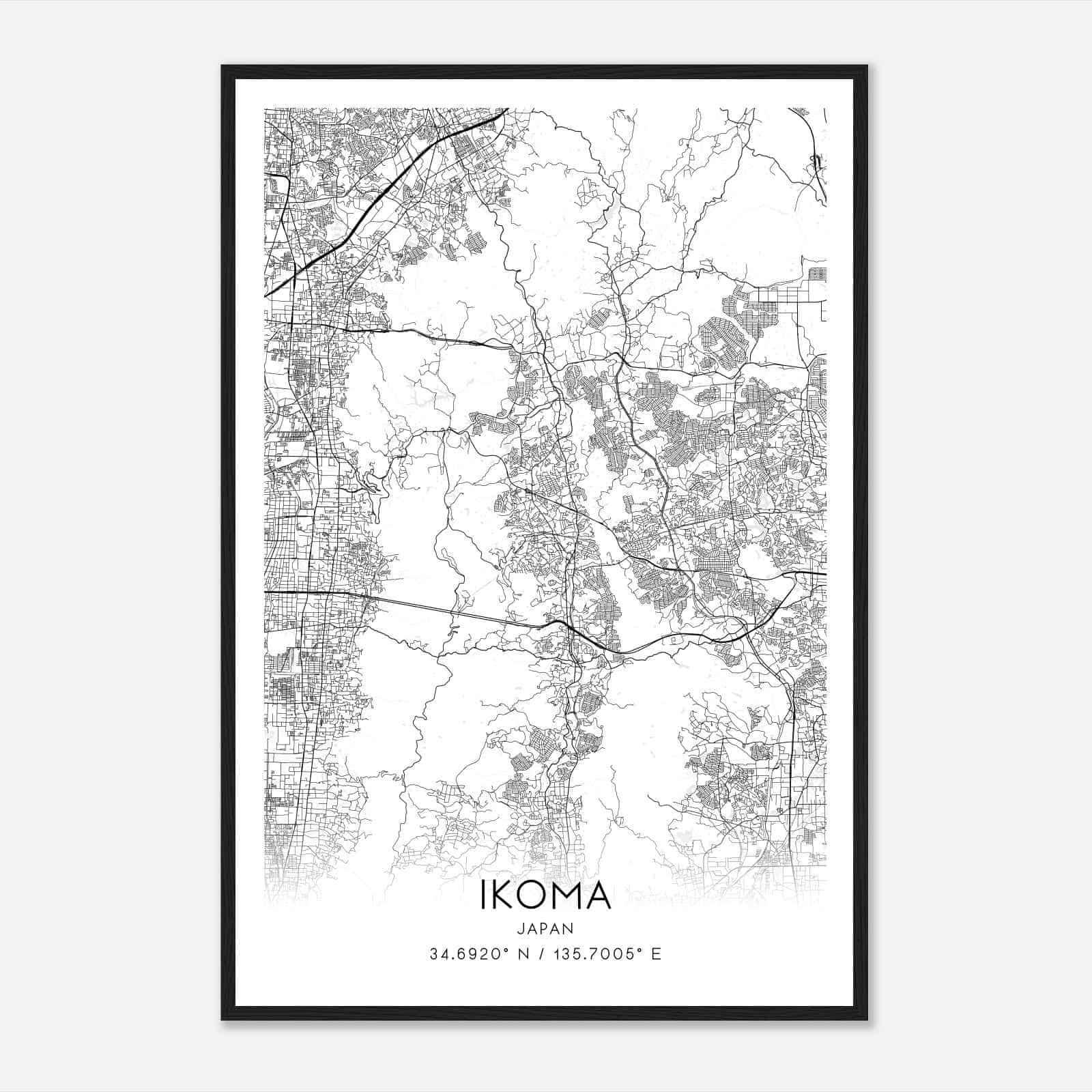 Ikoma Japan Map Poster, Ikoma City Road Wall Art Print
