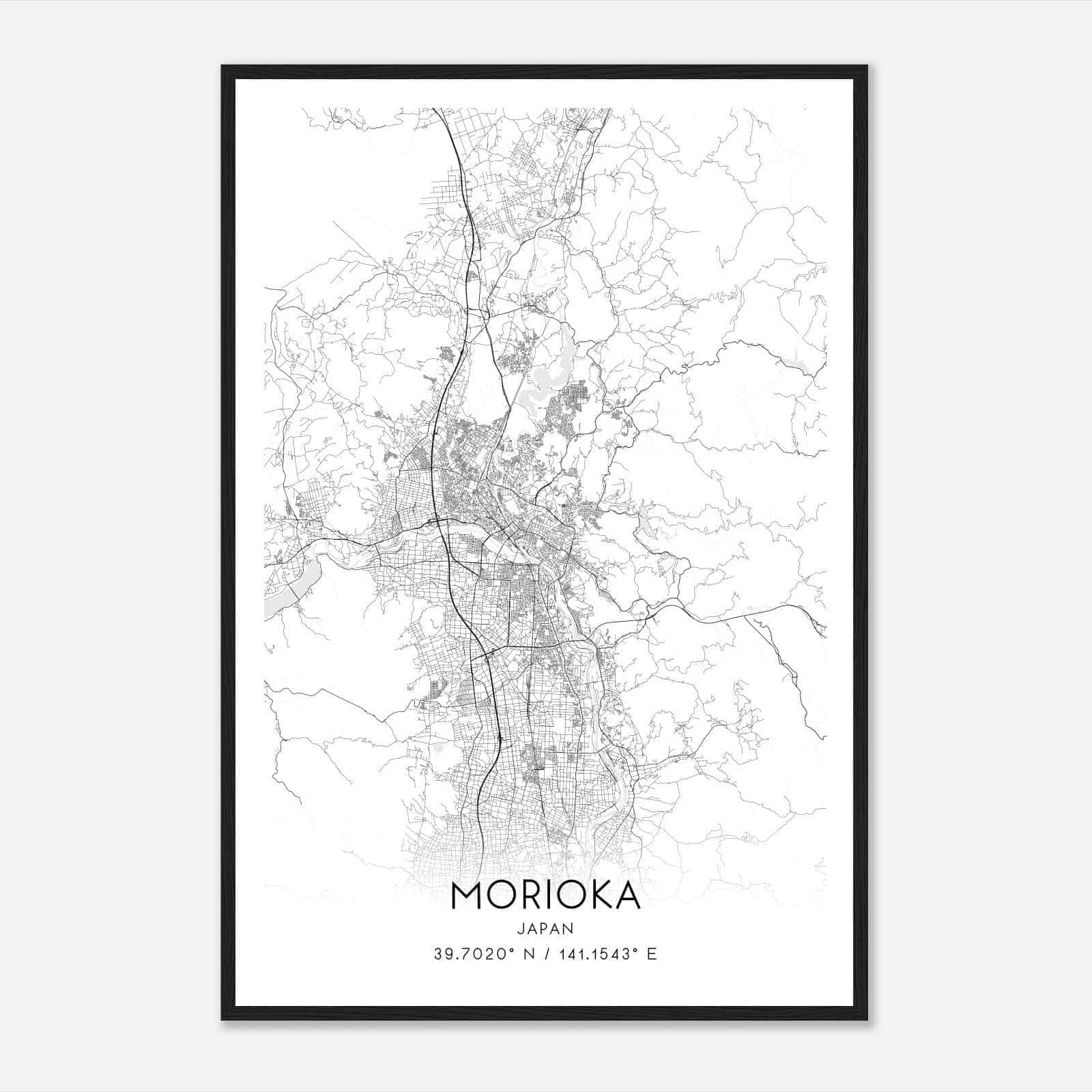 Morioka Japan Map Poster, Morioka City Road Wall Art Print