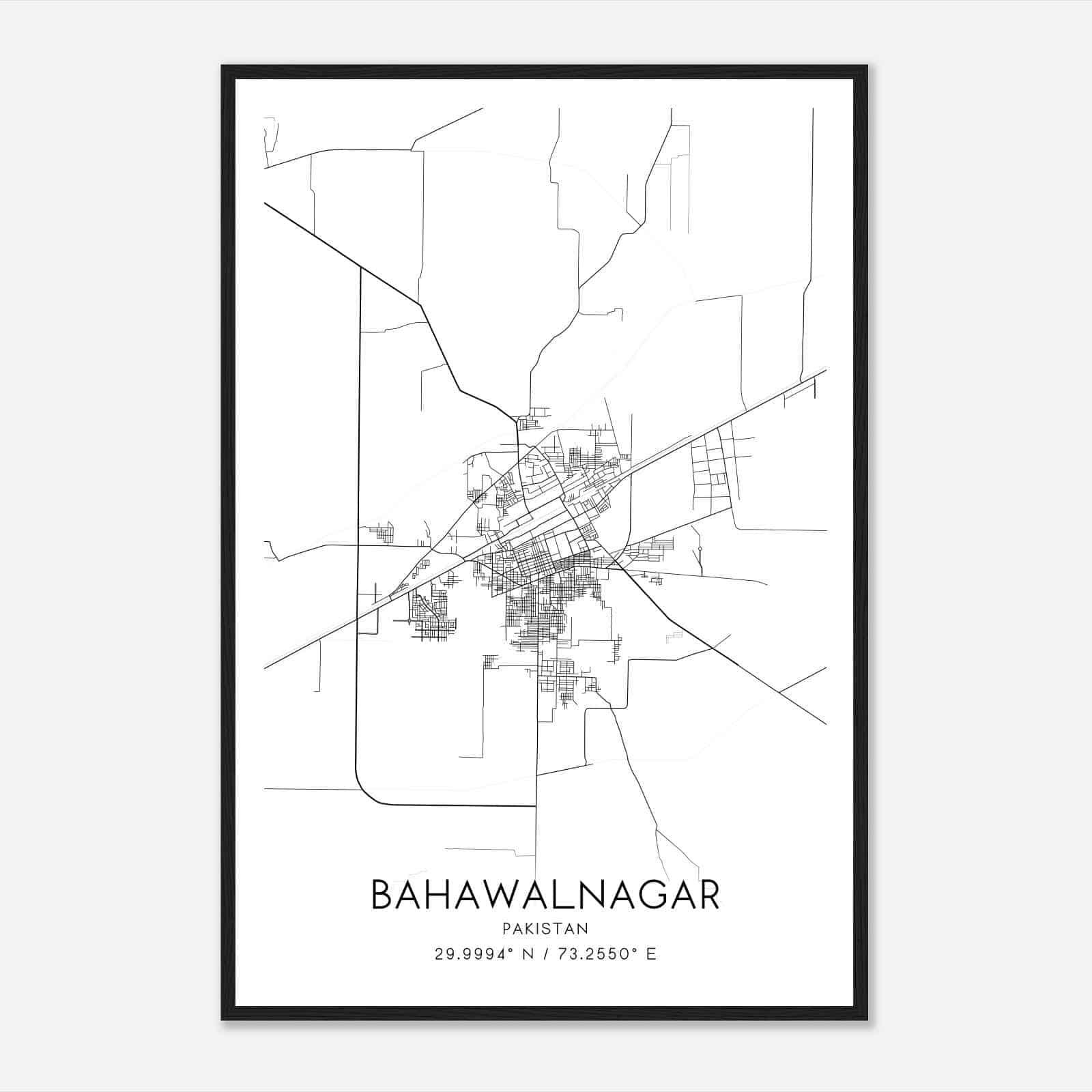 Bahawalnagar Pakistan Map Poster, Bahawalnagar City Road Wall Art Print