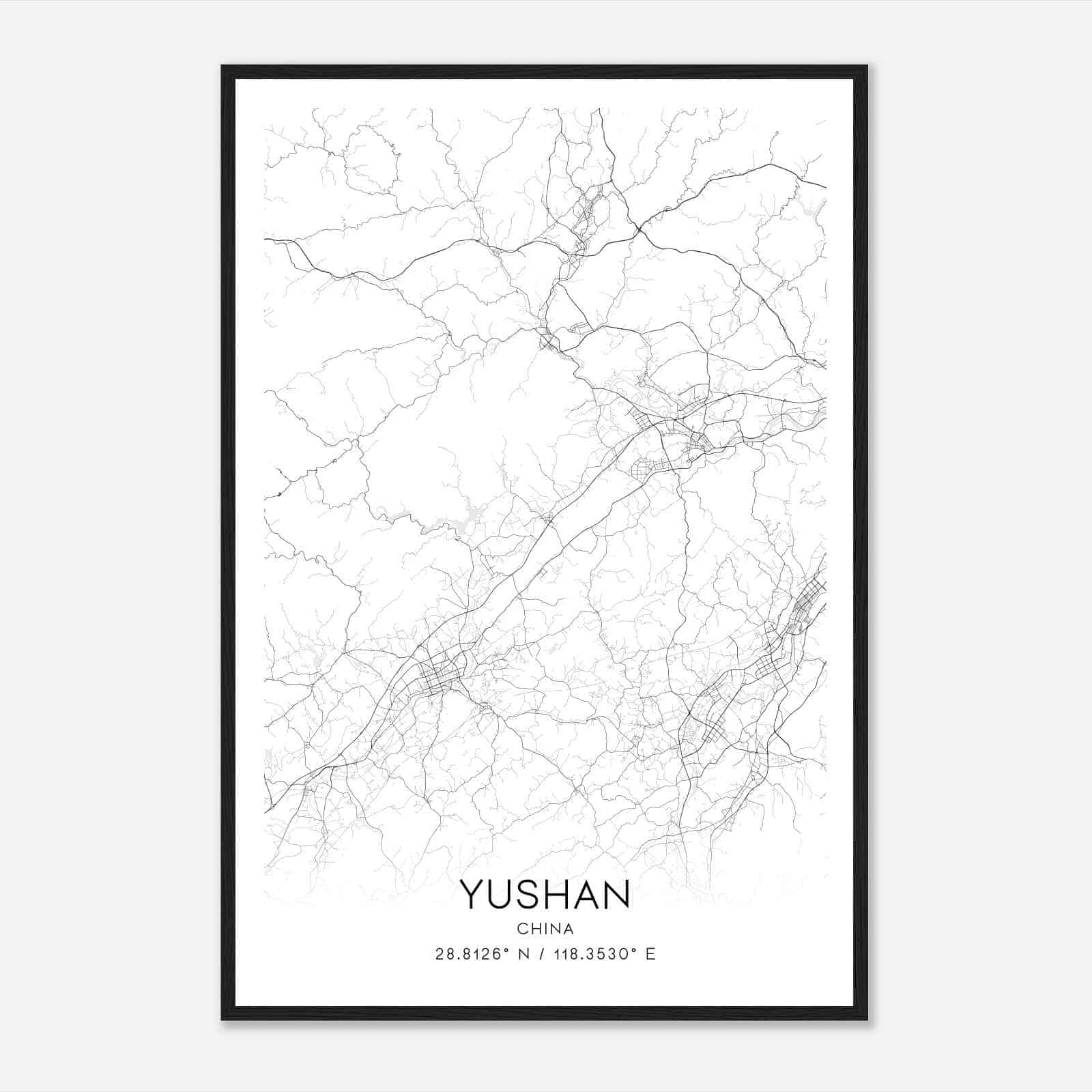 Yushan China Map Poster, Yushan City Road Wall Art Print