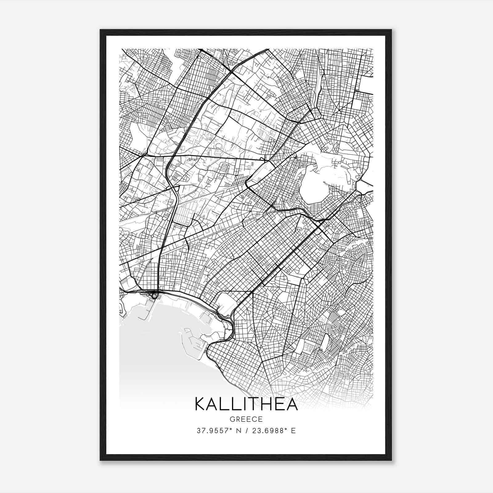 Kallithea Greece Map Poster, Kallithea City Road Wall Art Print