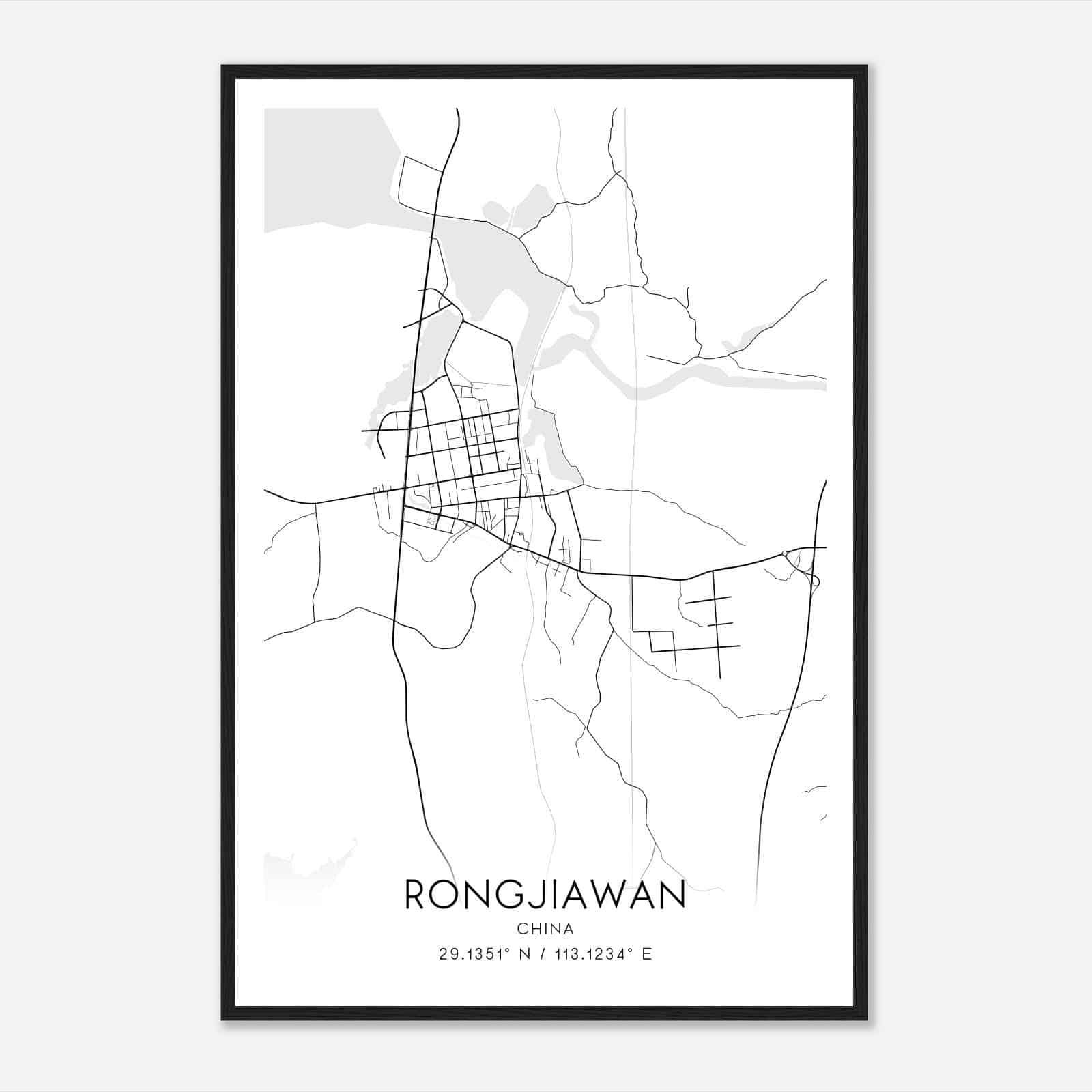 Rongjiawan China Map Poster, Rongjiawan City Road Wall Art Print