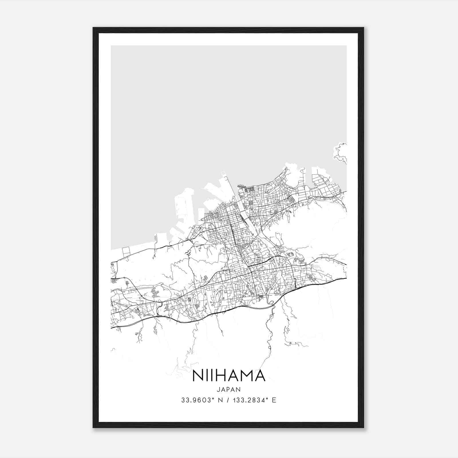Niihama Japan Map Poster, Niihama City Road Wall Art Print
