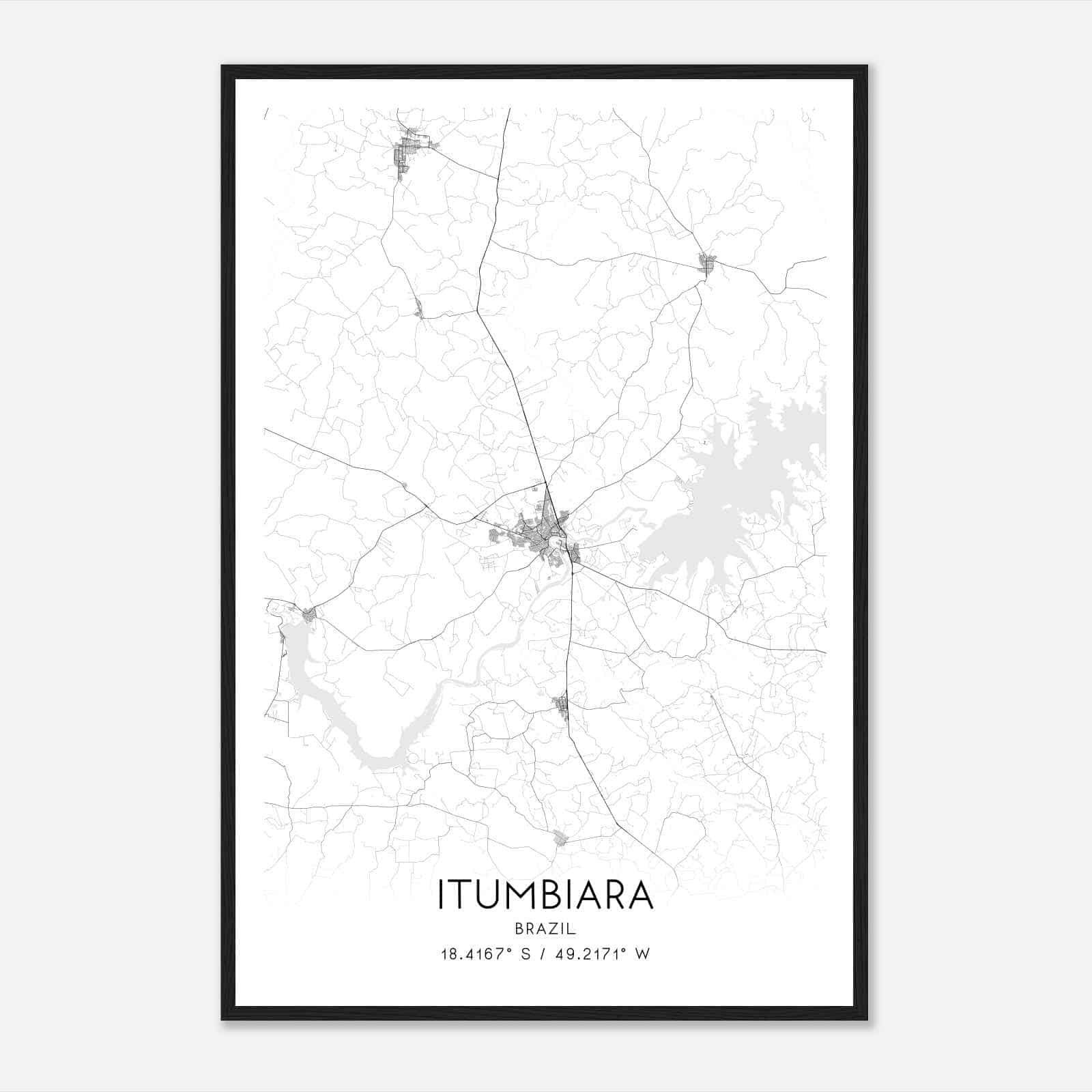 Itumbiara Brazil Map Poster, Itumbiara City Road Wall Art Print