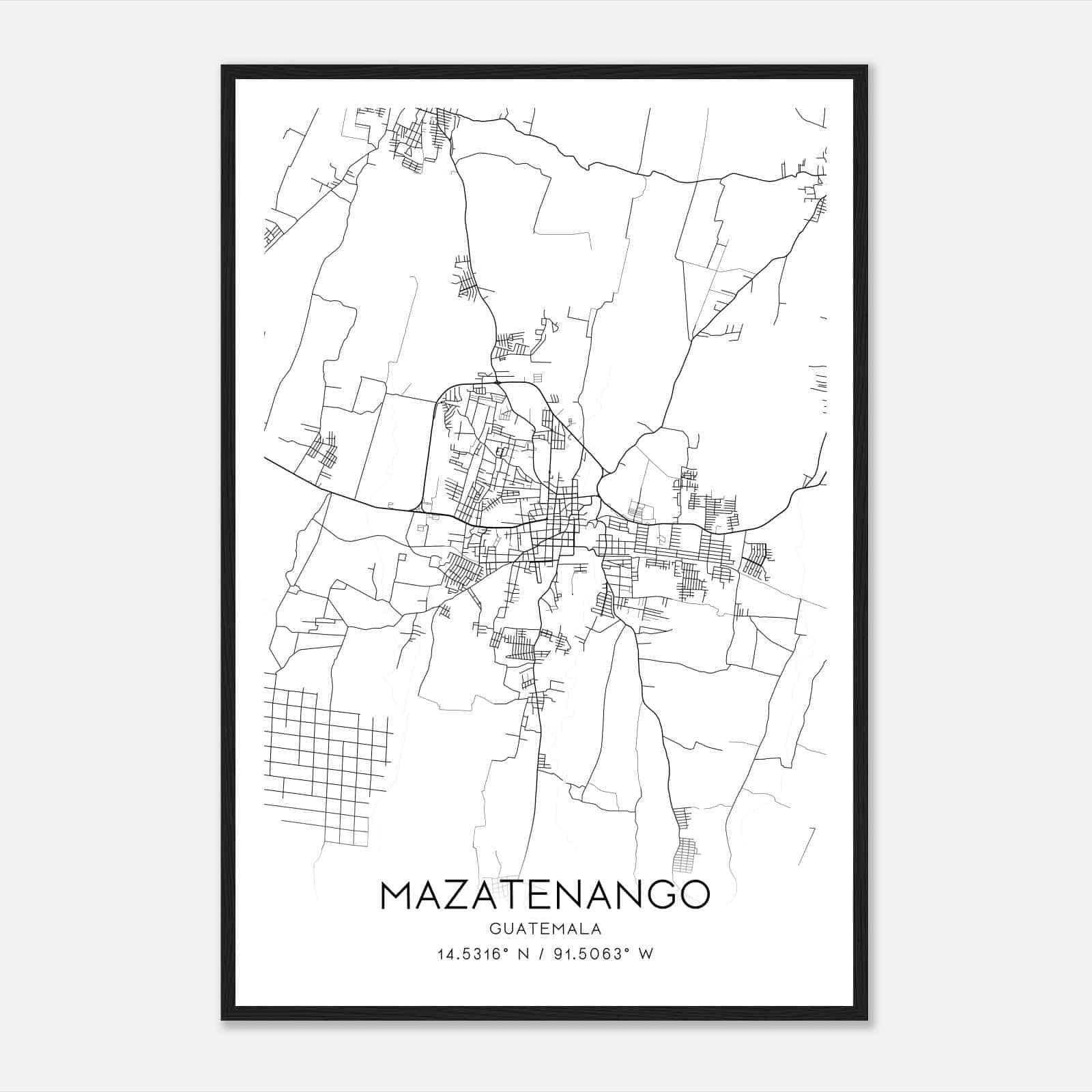 Mazatenango Guatemala Map Poster, Mazatenango City Road Wall Art Print