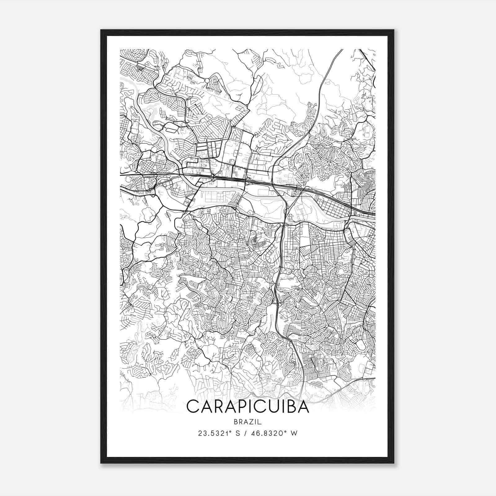 Carapicuiba Brazil Map Poster, Carapicuiba City Road Wall Art Print