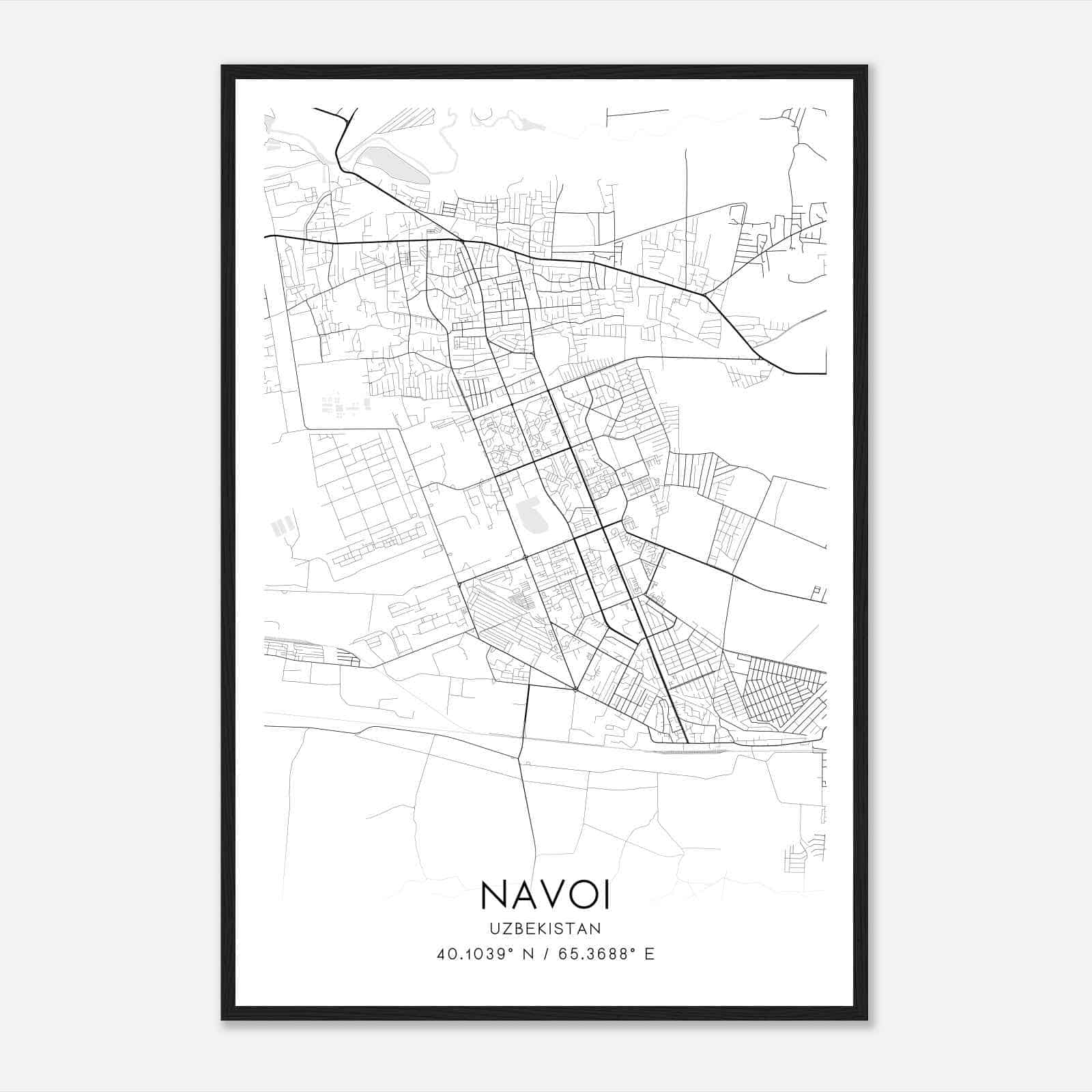 Navoi Uzbekistan Map Poster, Navoi City Road Wall Art Print