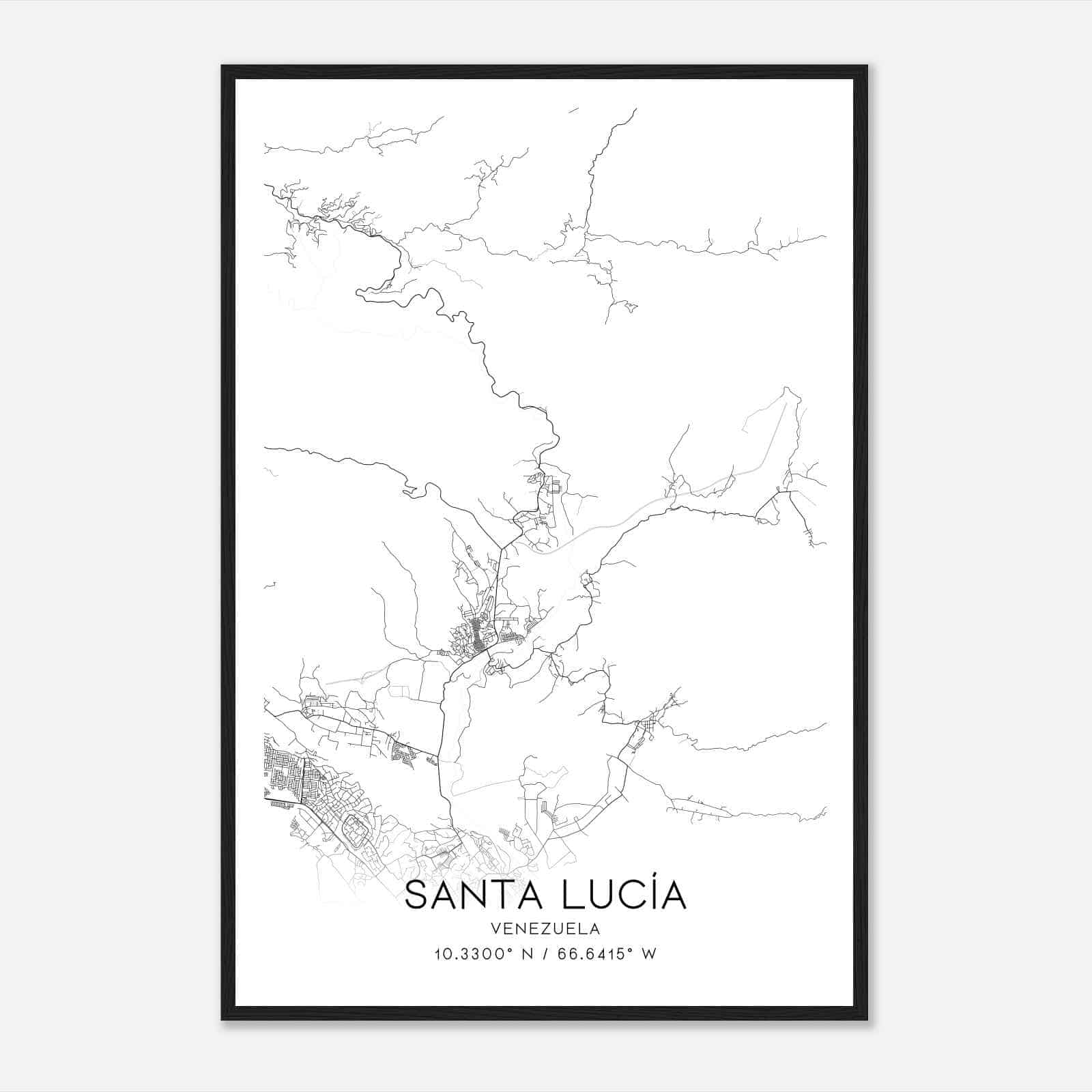 Santa Lucia Venezuela Map Poster, Santa Lucia City Road Wall Art Print