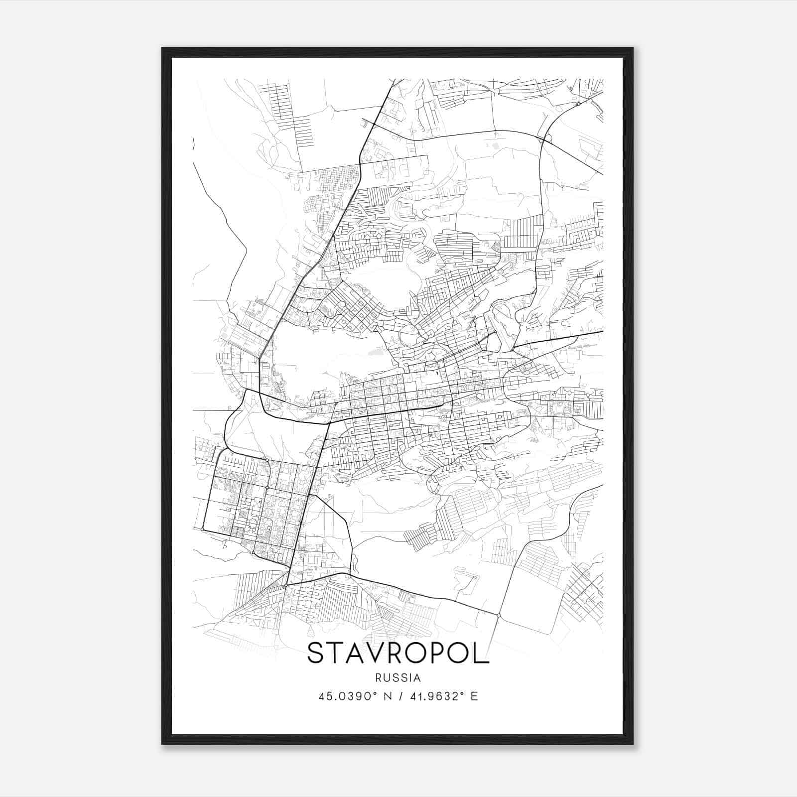 Stavropol Russia Map Poster, Stavropol City Road Wall Art Print