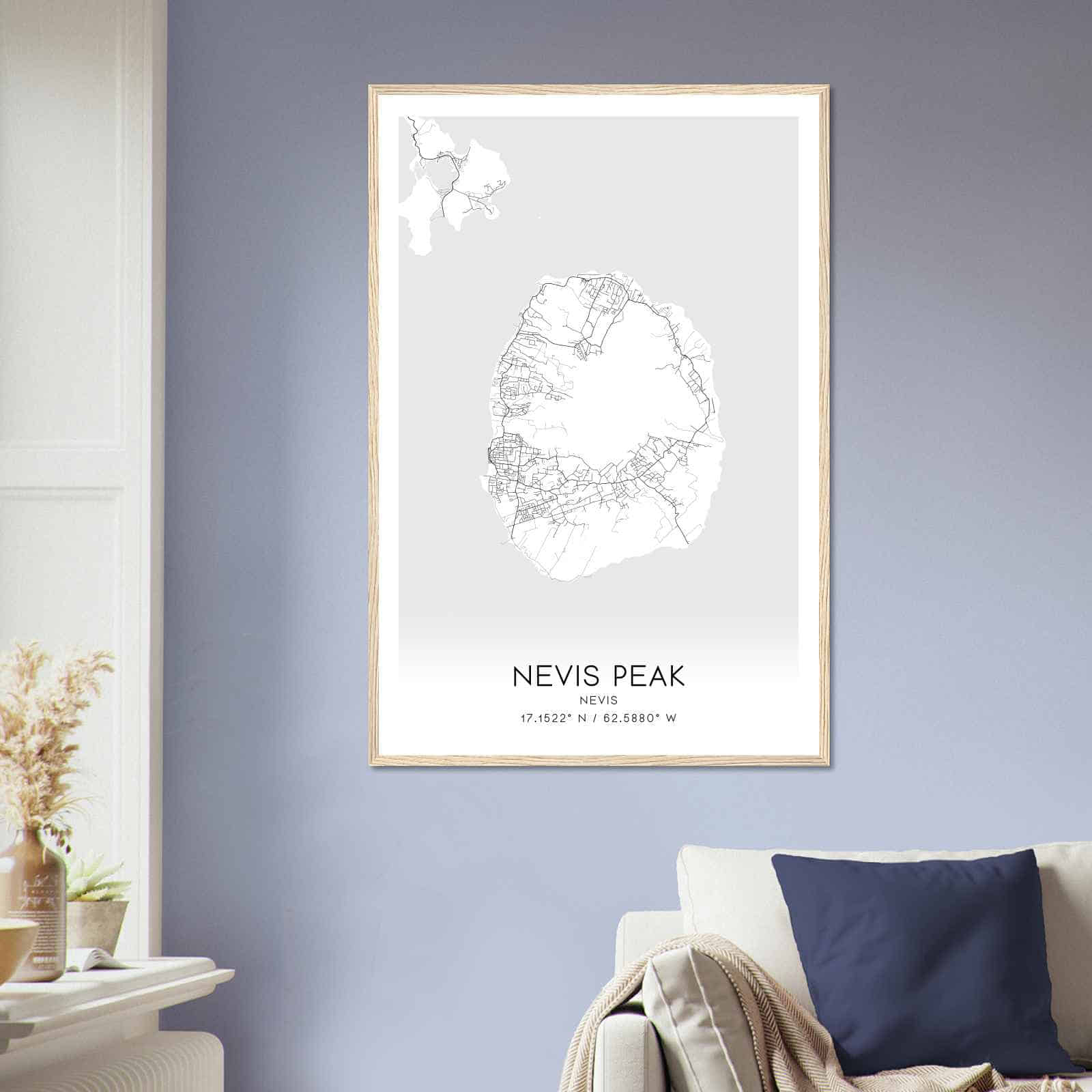 Nevis Peak Nevis Map Poster, Nevis Peak City Road Wall Art Print