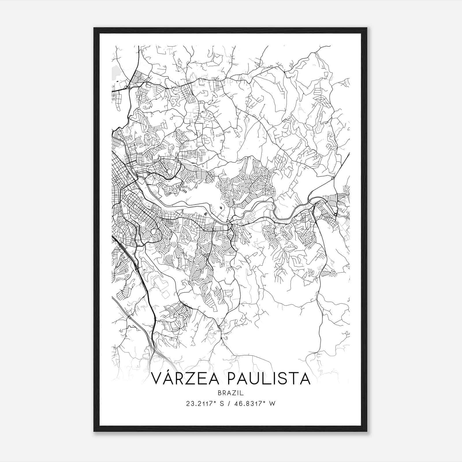 Varzea Paulista Brazil Map Poster, Varzea Paulista City Road Wall Art Print