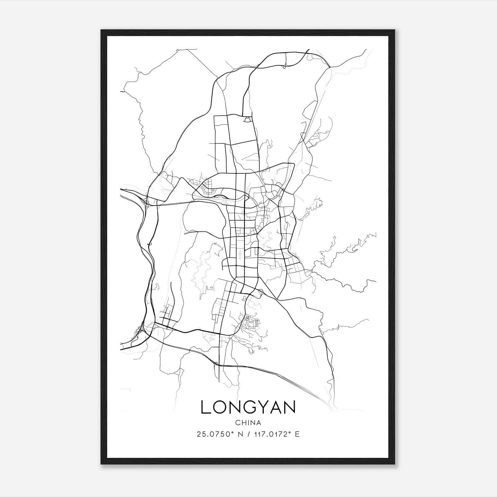 Longyan China Map Poster, Longyan City Road Wall Art Print