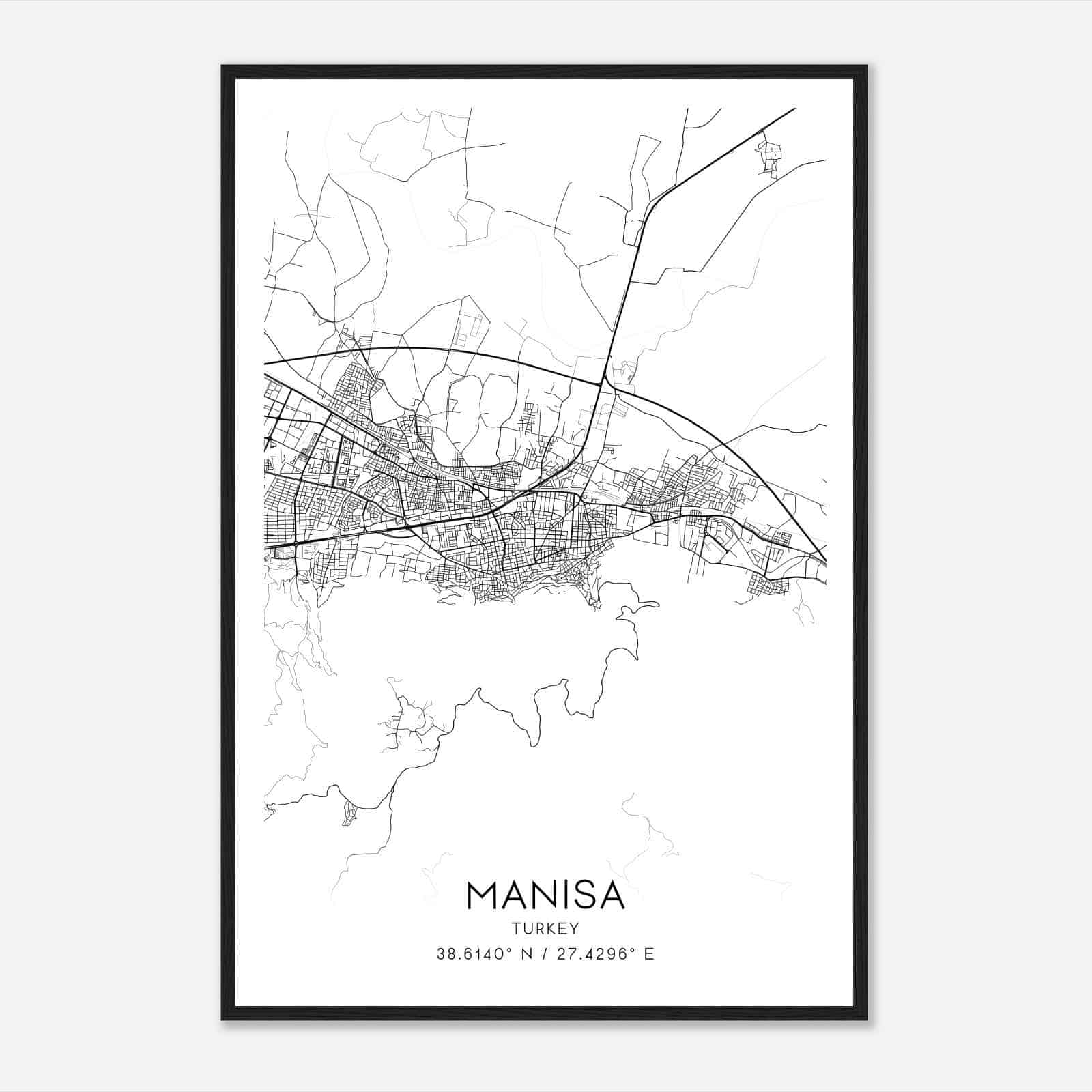 Manisa Turkey Map Poster, Manisa City Road Wall Art Print