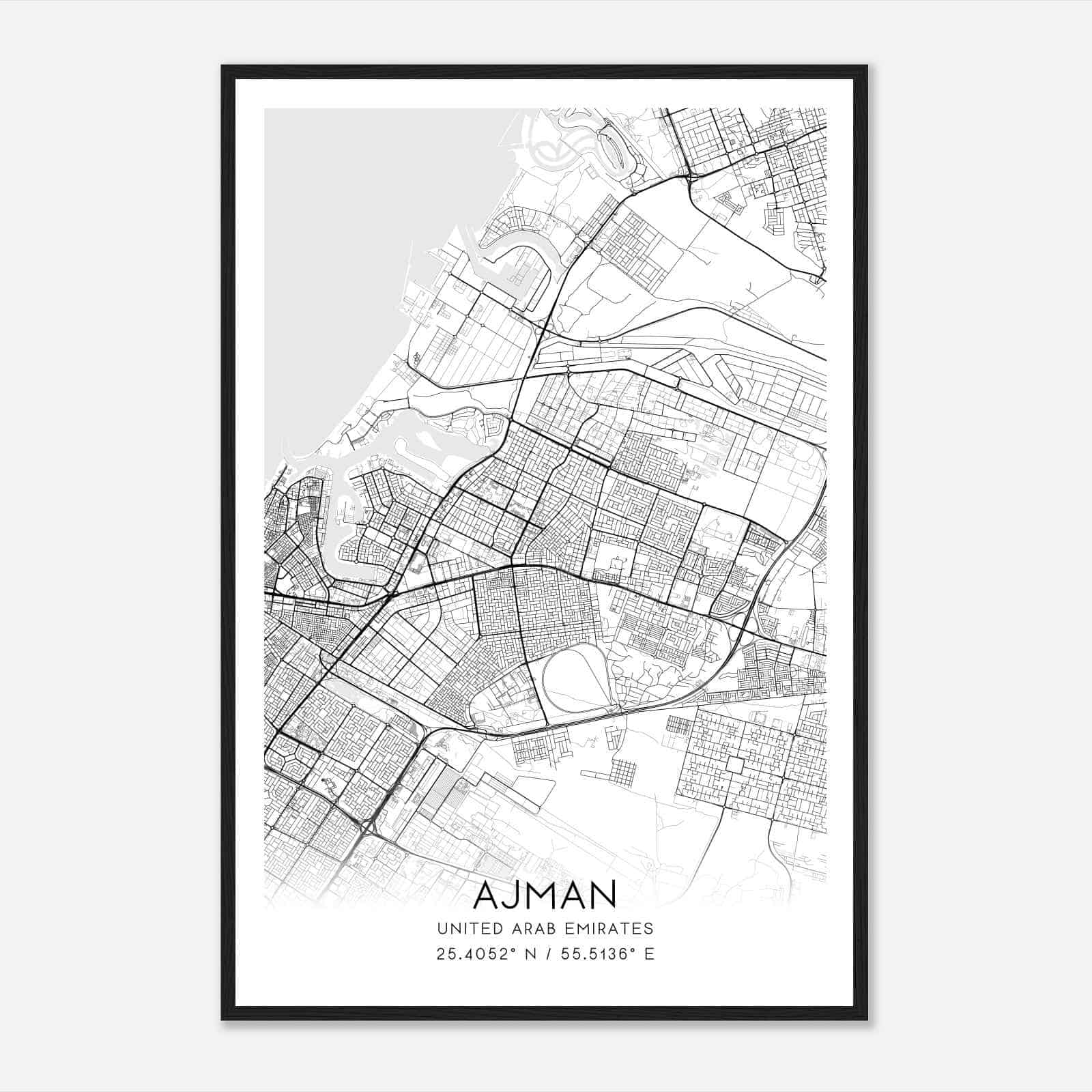 Ajman United Arab Emirates Map Poster, Ajman City Road Wall Art Print