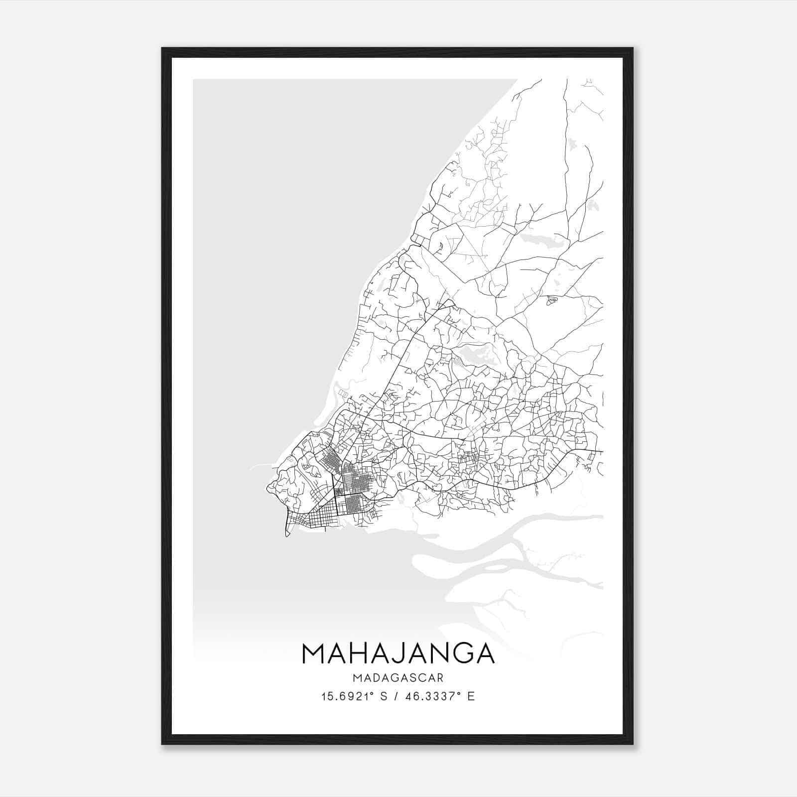Mahajanga Madagascar Map Poster, Mahajanga City Road Wall Art Print