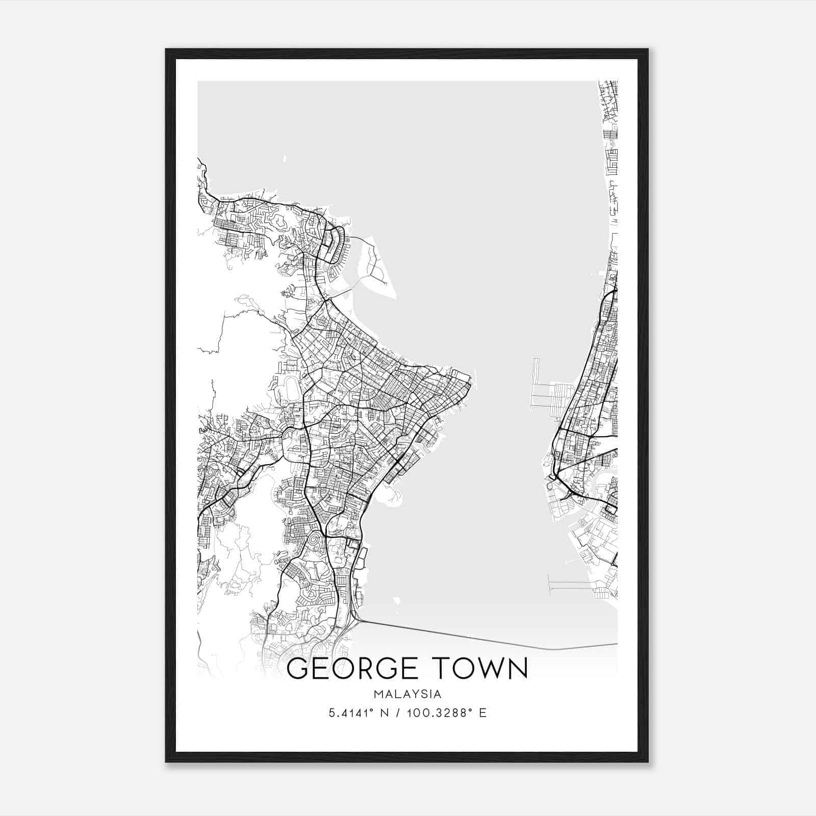 George Town Malaysia Map Poster, George Town City Road Wall Art Print