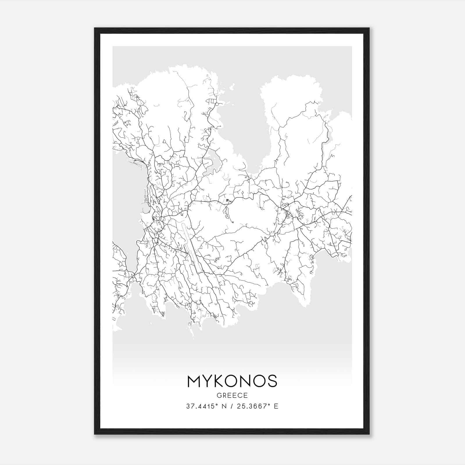 Mykonos Greece Map Poster, Mykonos City Road Wall Art Print