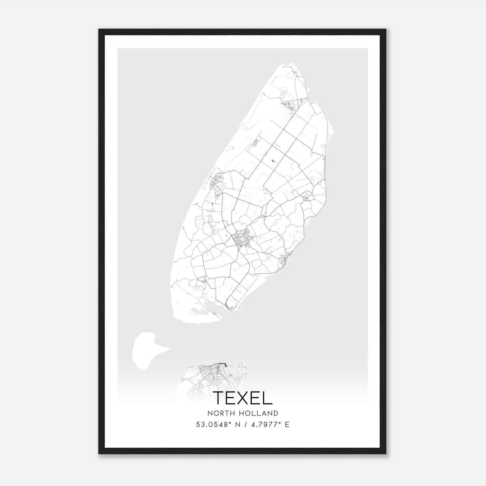Texel North Holland Map Poster, Texel City Road Wall Art Print