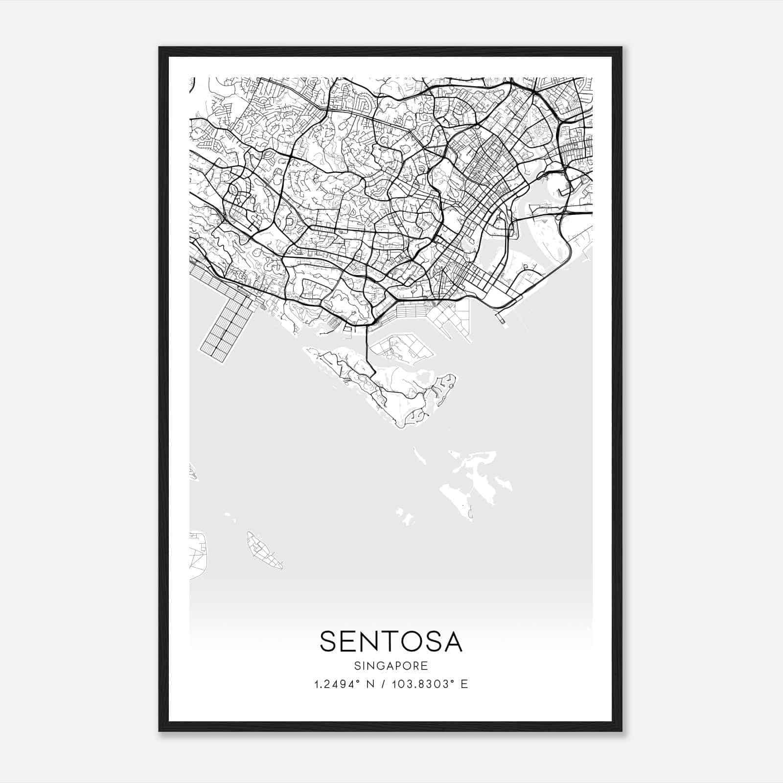 Sentosa Singapore Map Poster, Sentosa City Road Wall Art Print
