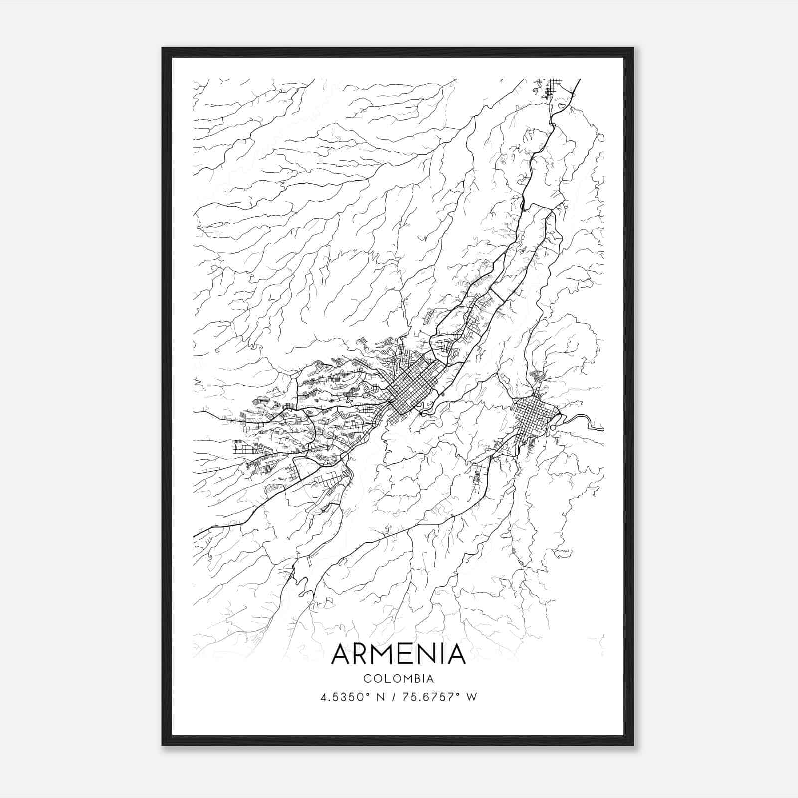 Armenia Colombia Map Poster, Armenia City Road Wall Art Print
