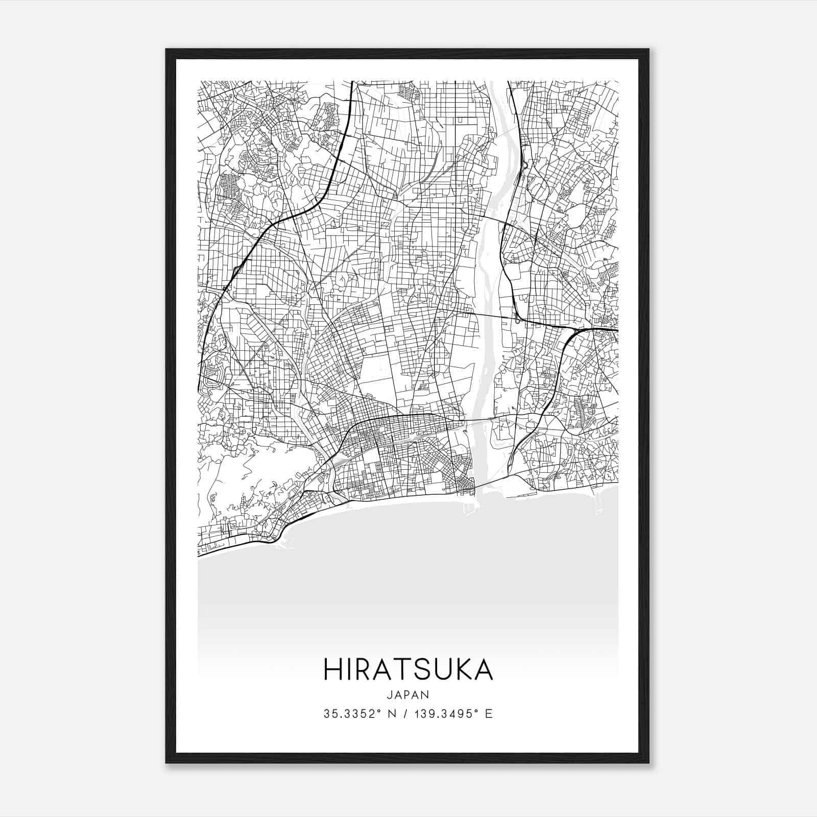 Hiratsuka Japan Map Poster, Hiratsuka City Road Wall Art Print