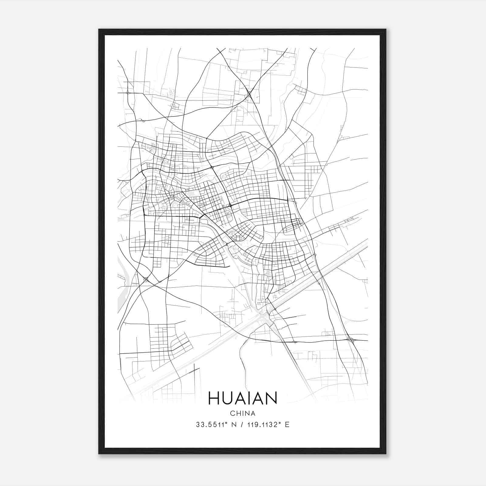 Huaian China Map Poster, Huaian City Road Wall Art Print