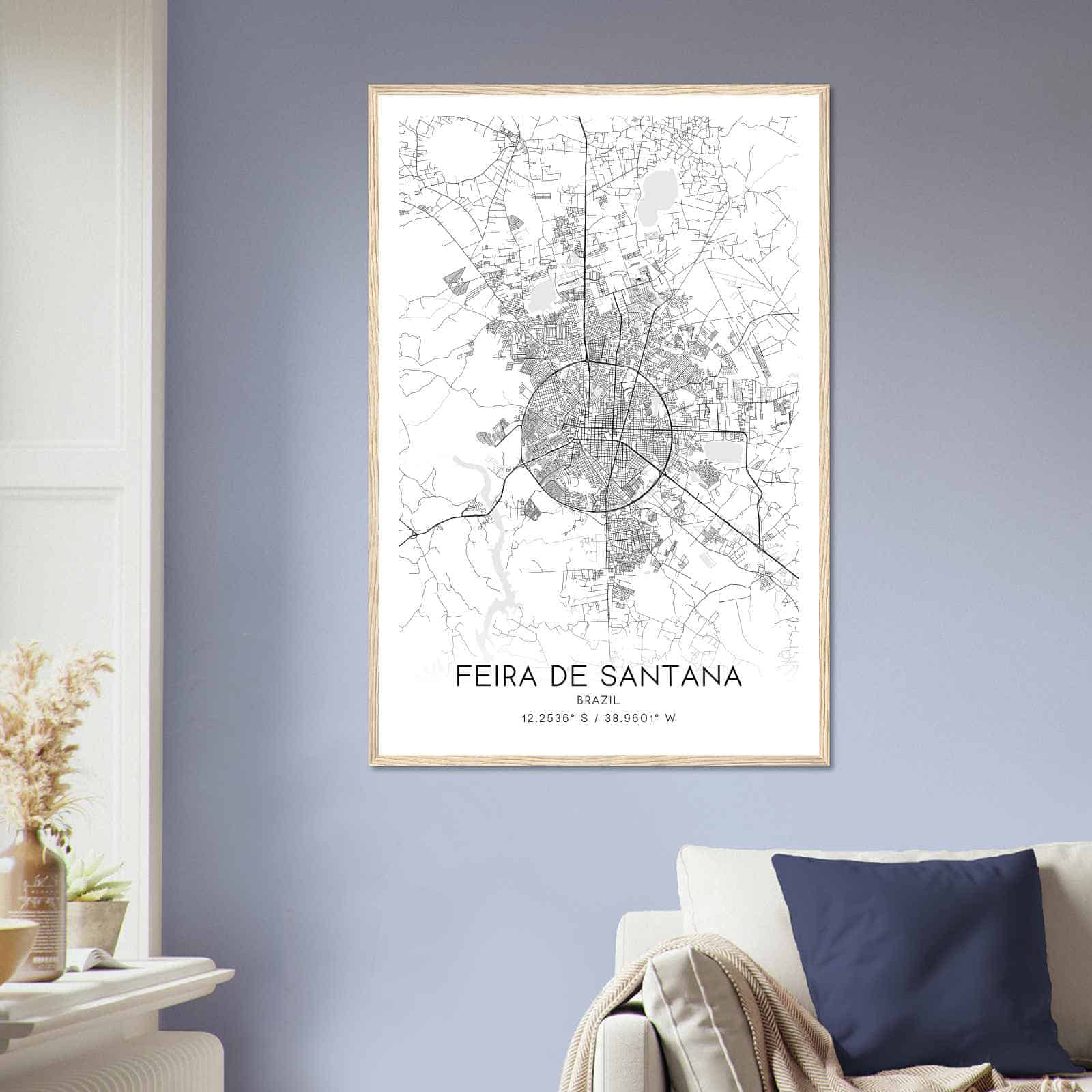 Feira de Santana Brazil Map Poster, Feira de Santana City Road Wall Art Print