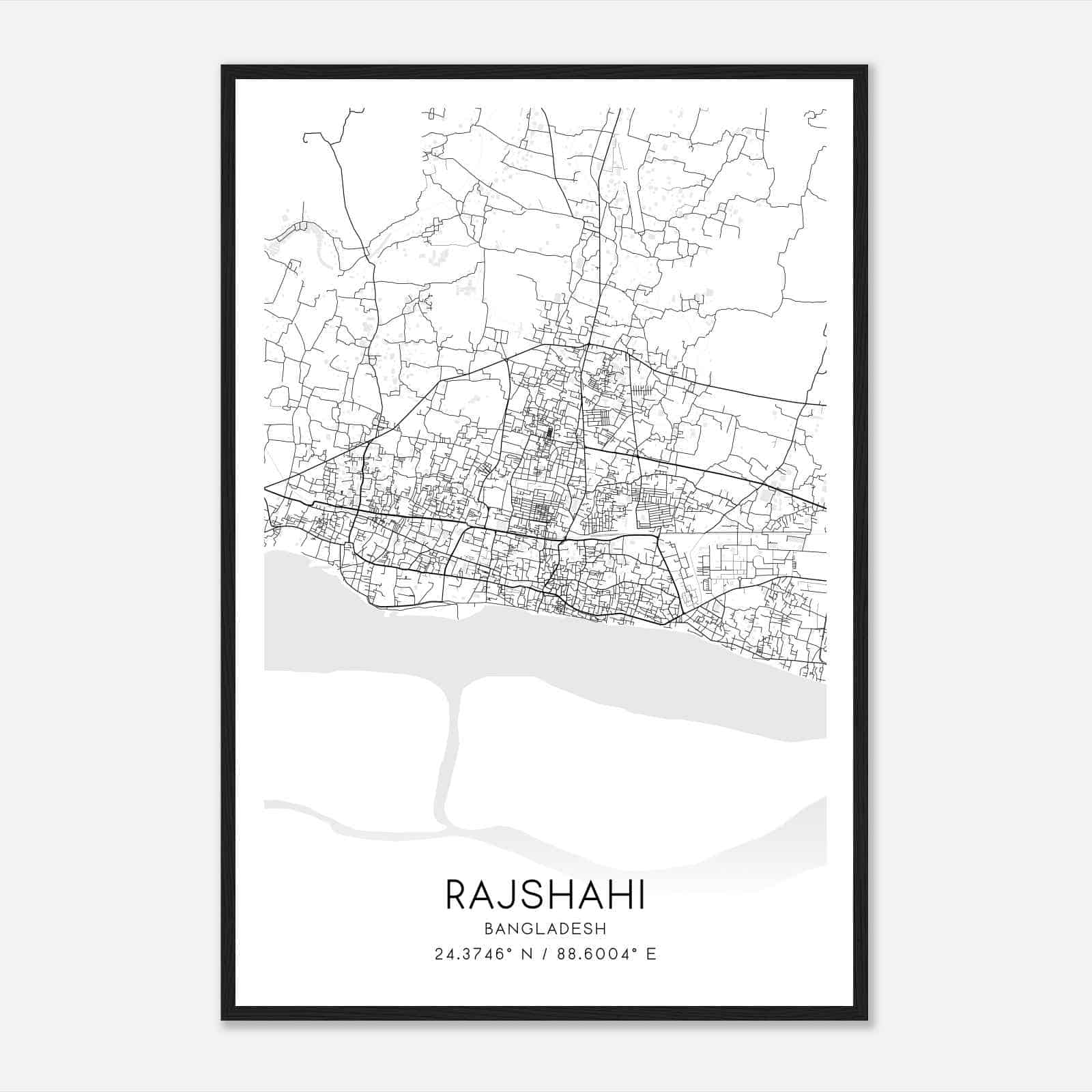 Rajshahi Bangladesh Map Poster, Rajshahi City Road Wall Art Print
