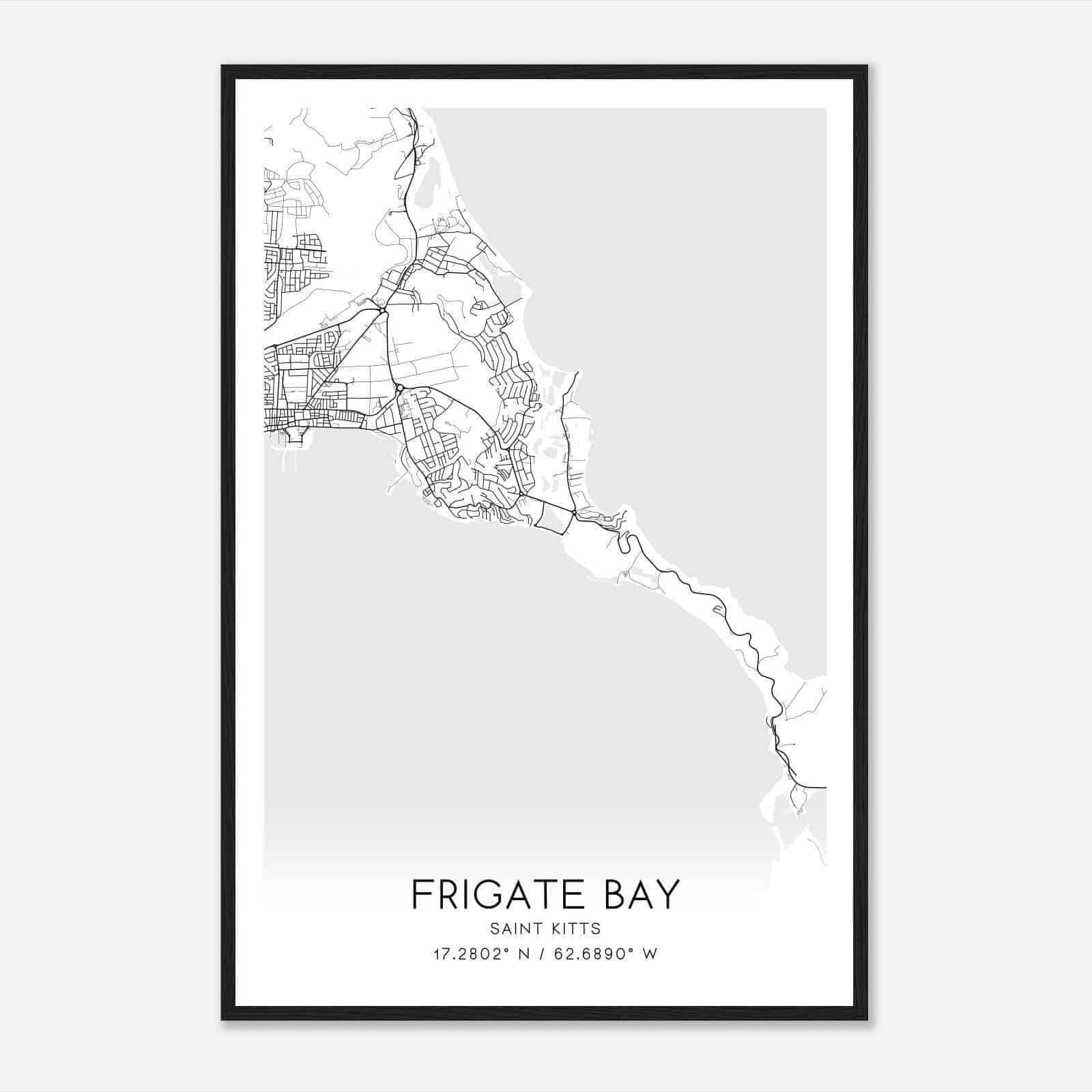 Frigate Bay Saint Kitts Map Poster, Frigate Bay City Road Wall Art Print