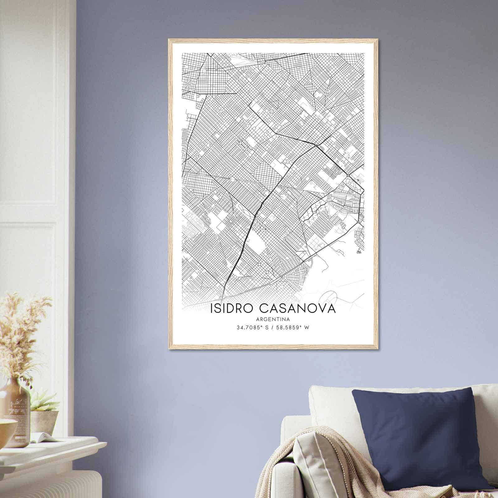 Isidro Casanova Argentina Map Poster, Isidro Casanova City Road Wall Art Print