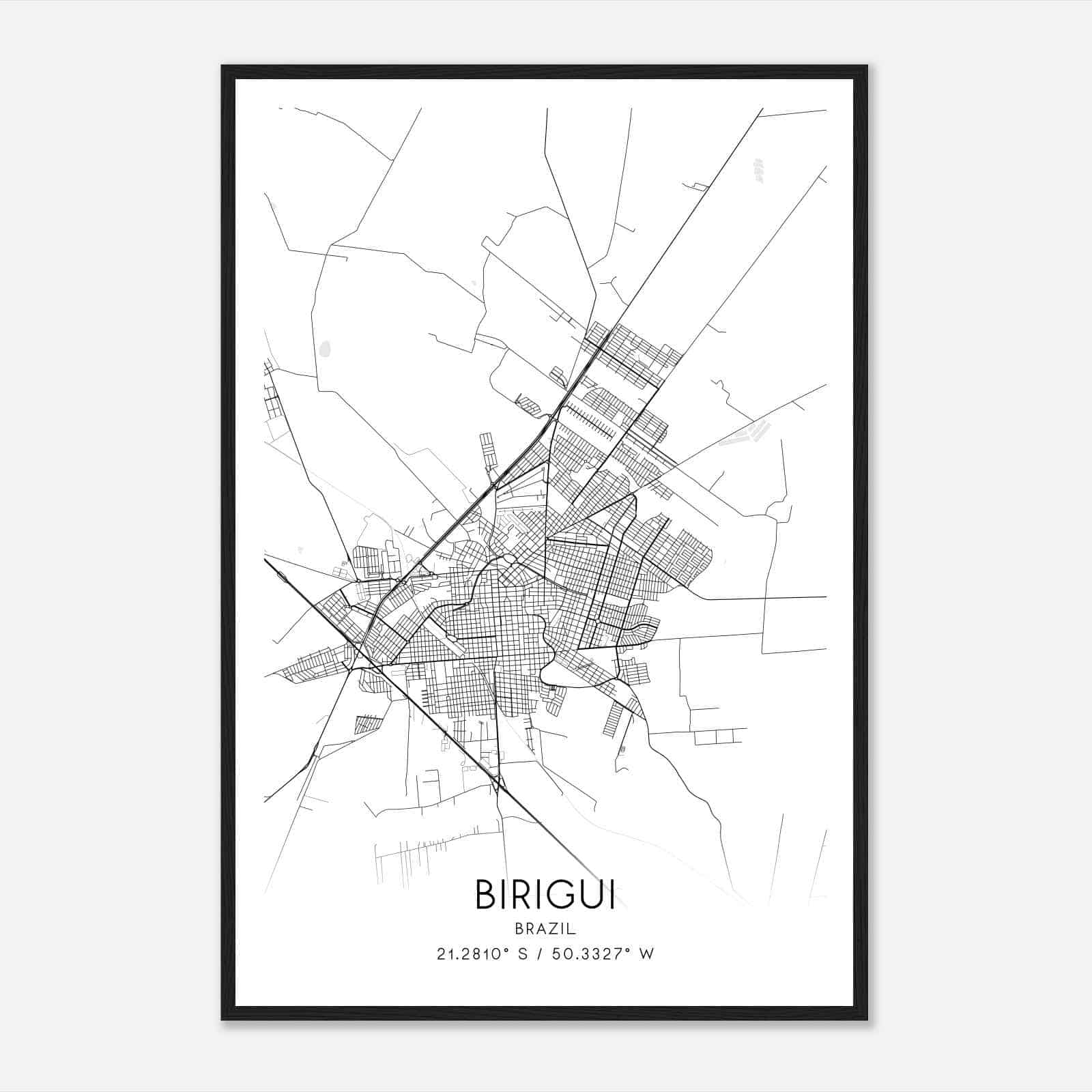 Birigui Brazil Map Poster, Birigui City Road Wall Art Print