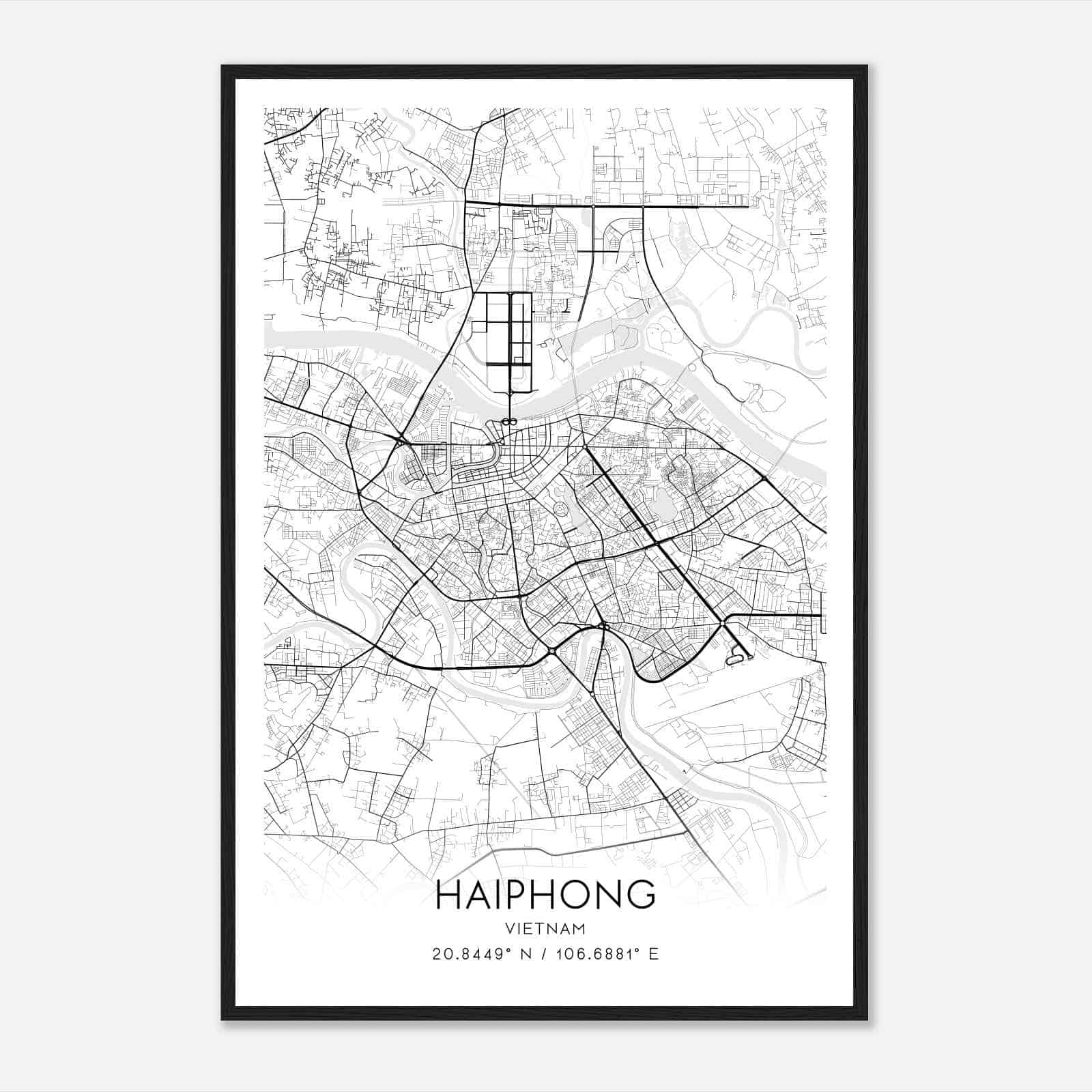 Haiphong Vietnam Map Poster, Haiphong City Road Wall Art Print