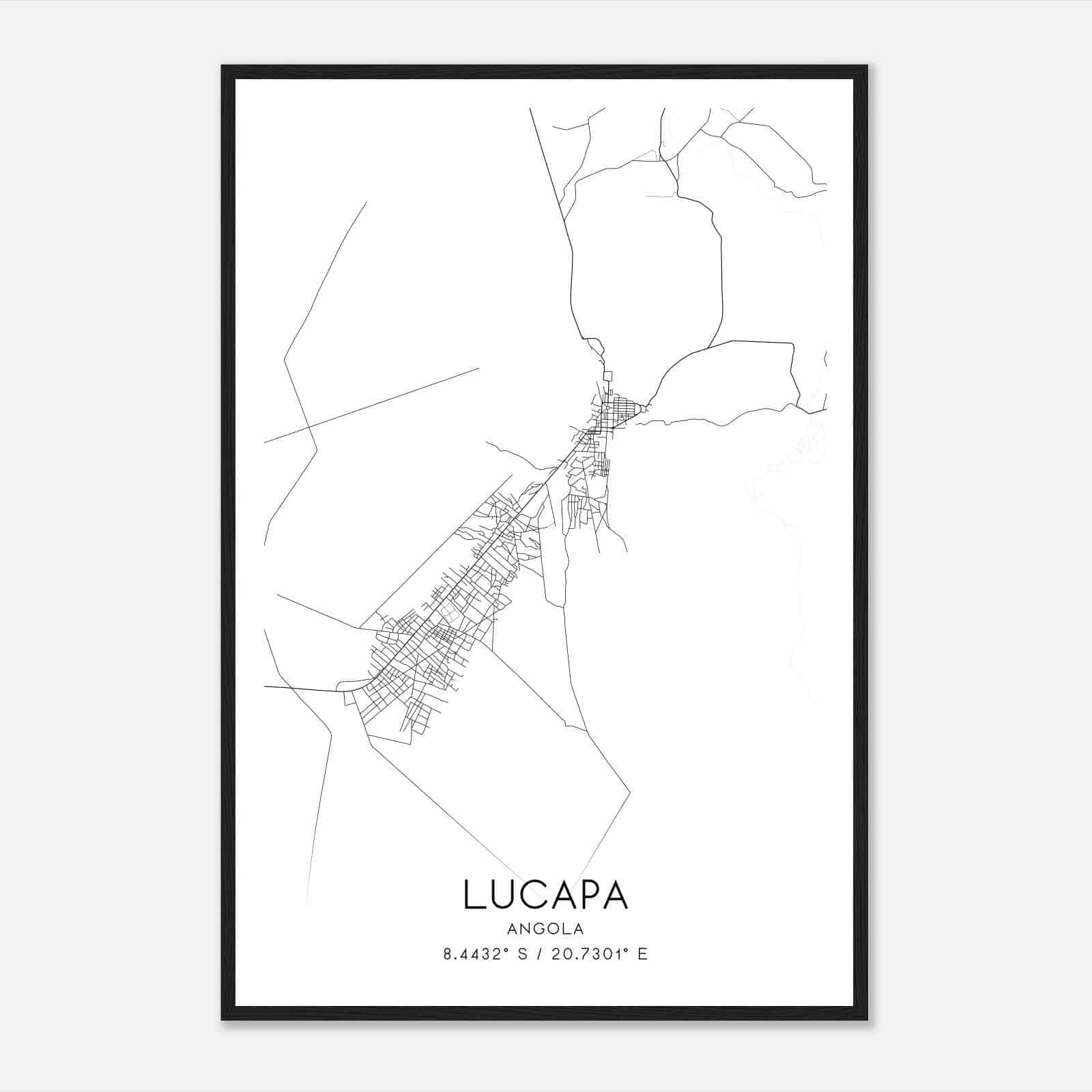 Lucapa Angola Map Poster, Lucapa City Road Wall Art Print