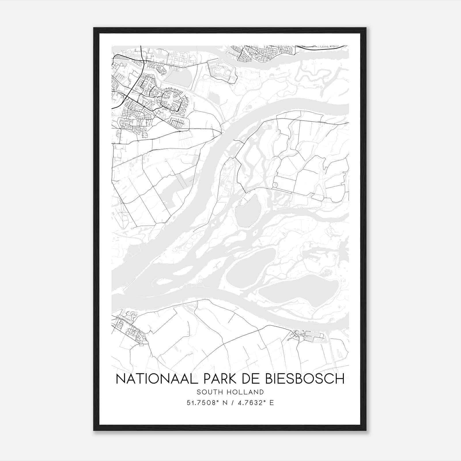 Nationaal Park De Biesbosch South Holland Map Poster, Nationaal Park De Biesbosch City Road Wall Art Print