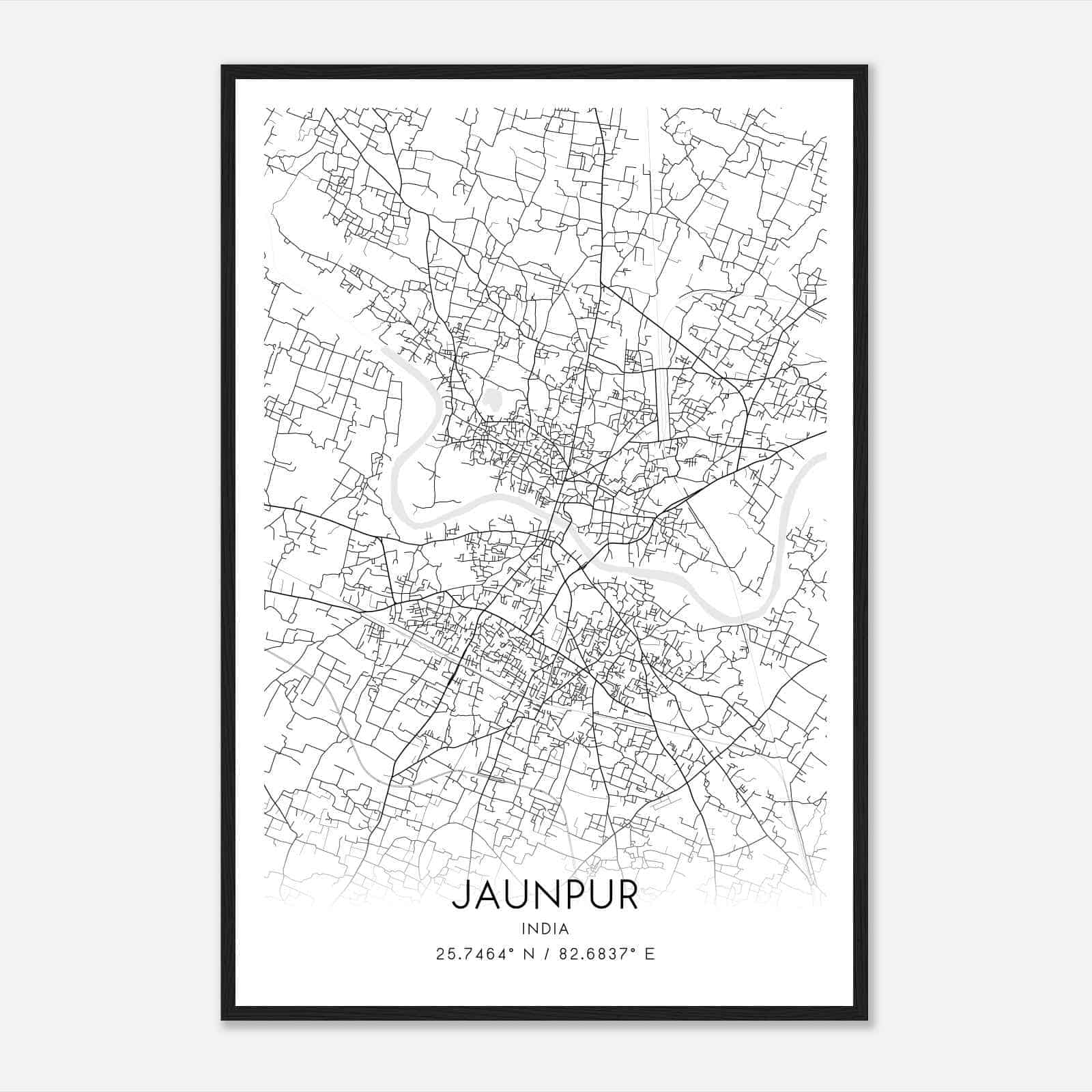 Jaunpur India Map Poster, Jaunpur City Road Wall Art Print