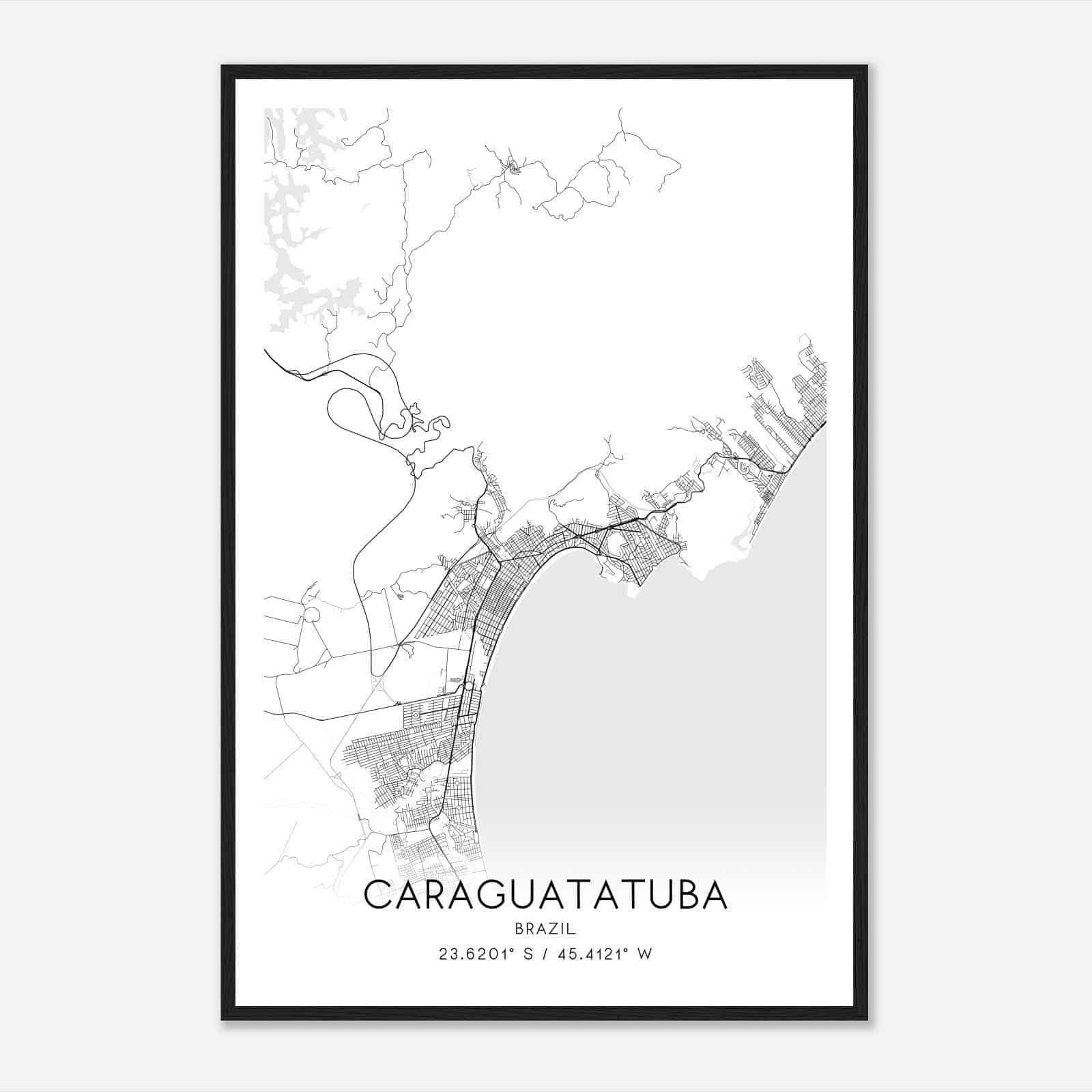 Caraguatatuba Brazil Map Poster, Caraguatatuba City Road Wall Art Print